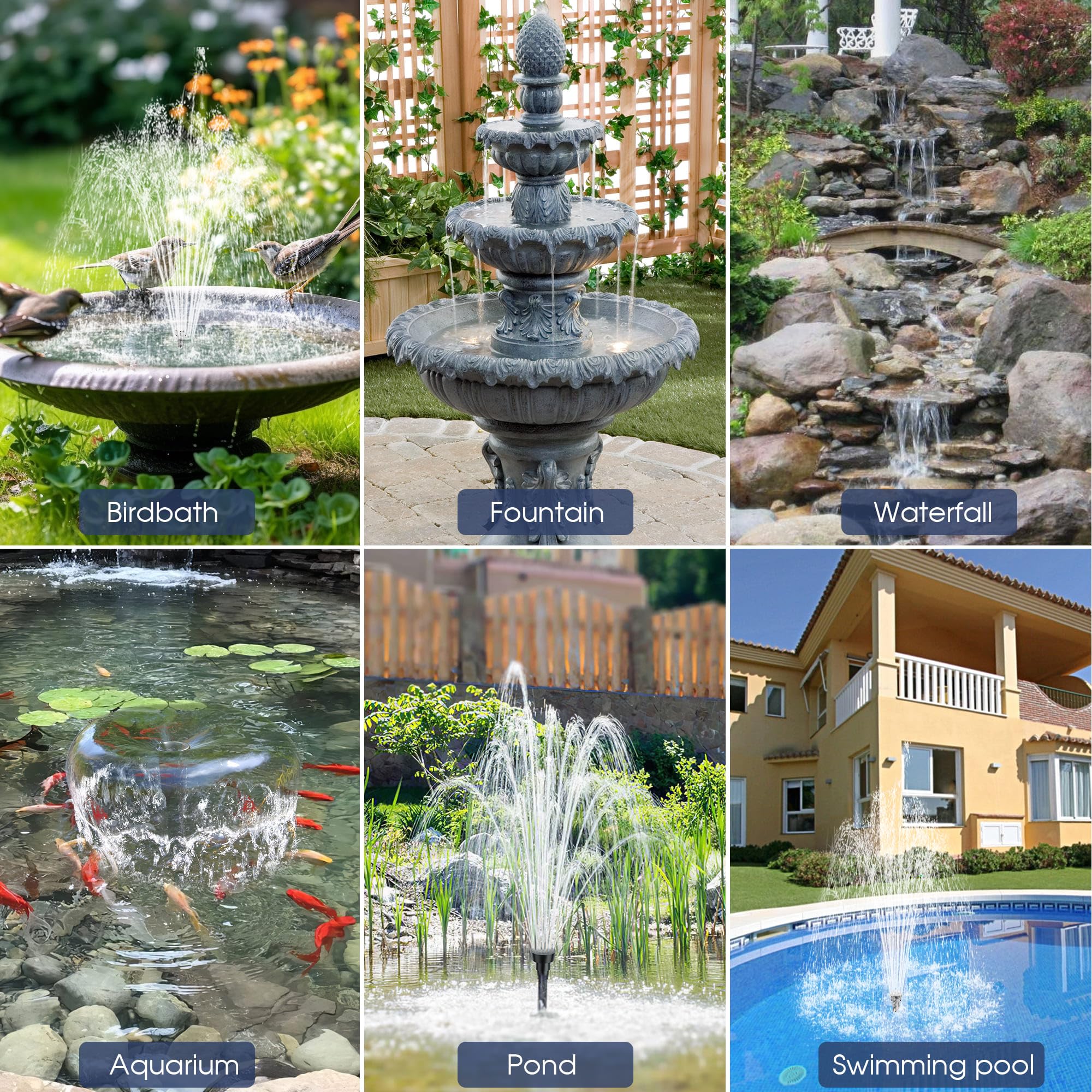 Biling Fontana solare per laghetto da 12 W, 605 l/h, fontana solare per laghetto con tubo da 2 m, fontane solari fai da te, pompa per stagni da giardino, torrente, cascata, piscina