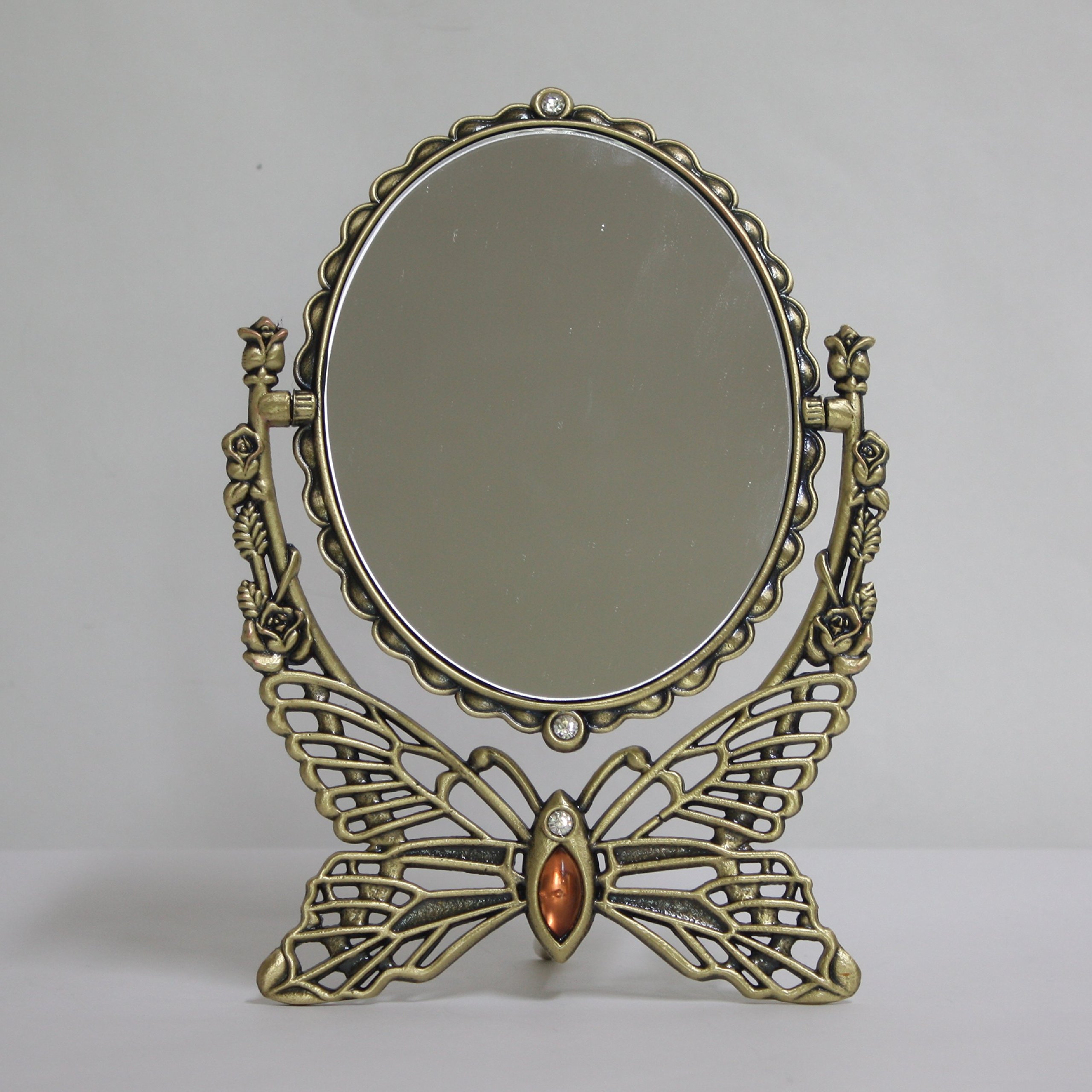 装飾的な金色フレームのスタンドミラー