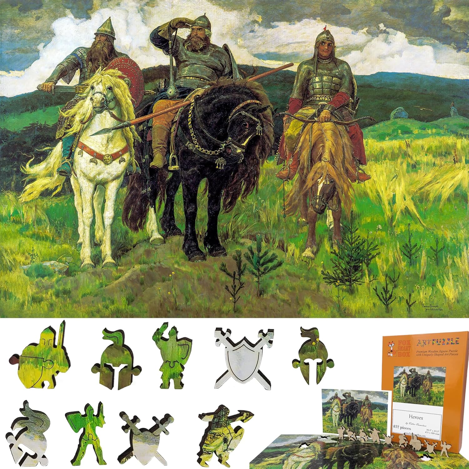Wooden Puzzle for Adults - Uniquely Shaped Pieces - Made in The USA by FoxSmartBox - 422 Pieces - Heroes