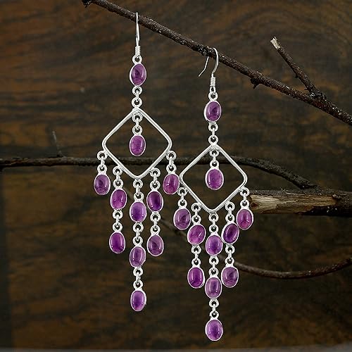 Miniatura 3 de Natural Oval Gemstones Dangle Earrings for Women Handmade 925 Silver Plated Boho Drop Earrings Statement Birthstone Comfortable Fashion Jewelry