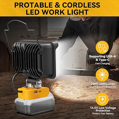 Miniatura 3 de Luz portátil inalámbrica para batería Dewalt de 20 V, 40 W, 4000 lúmenes, funciona con batería, luz de trabajo LED para Dewalt solo herramienta de