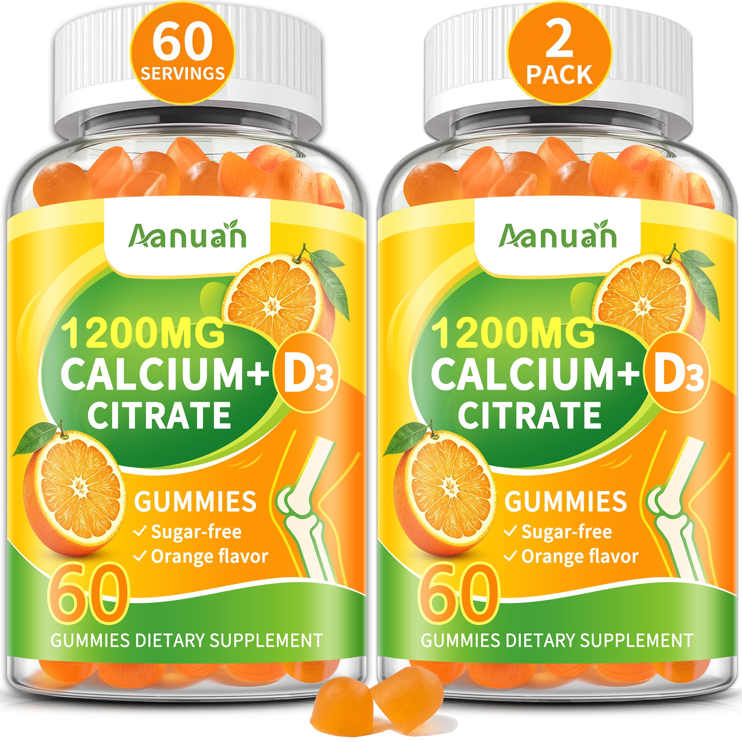 Aanuan Suplemento de Cálcio com Citrato de Cálcio 600 mg e Vitamina D3, 120 gomas