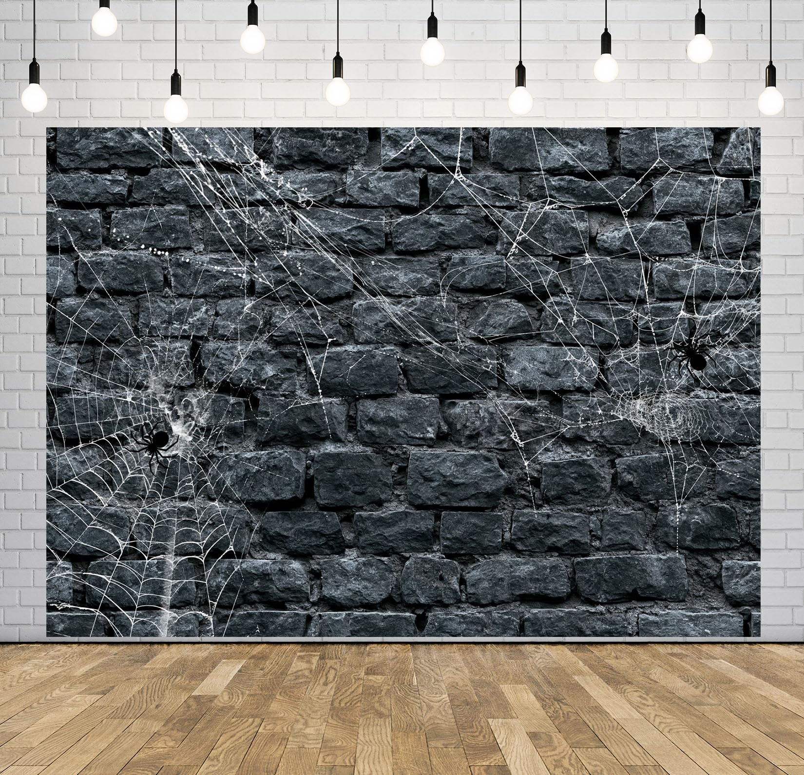 8x8FT (2.5x2.5m) Parete Mattoni Neri Ragnatele Sfondo Fotografico