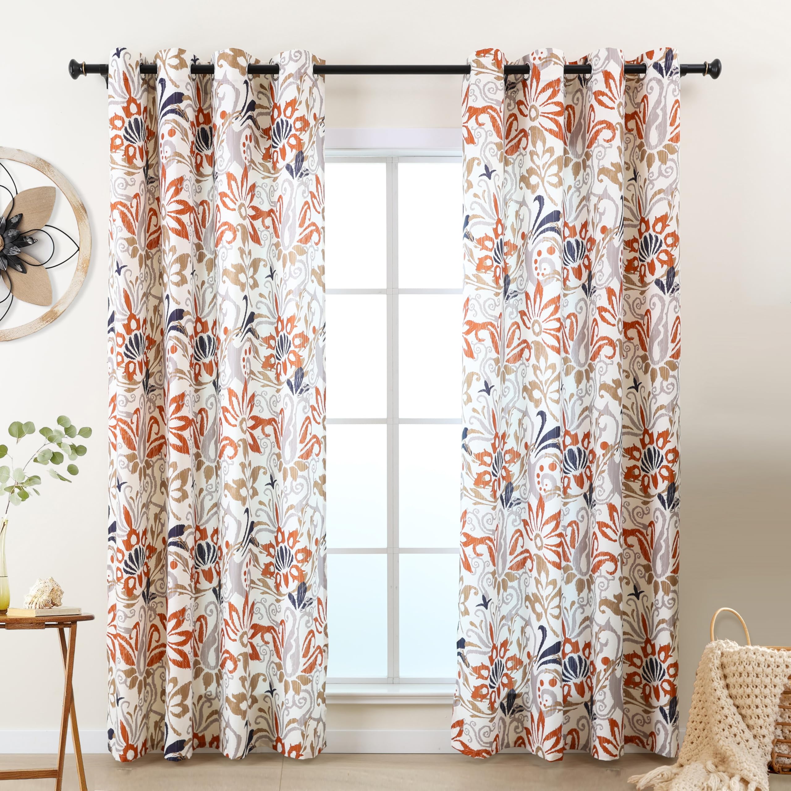 L.Z.E Gardinen Orange Sichtschutz 70% - 80% Lichtdurchlässig, Orange Ösenvorhang Gardine Schal, Gemusterte Vorhänge für Wohnzimmer Schlafzimmer Fenster, 2er Set Gardine mit Ösen 245 cm Lang Dünn