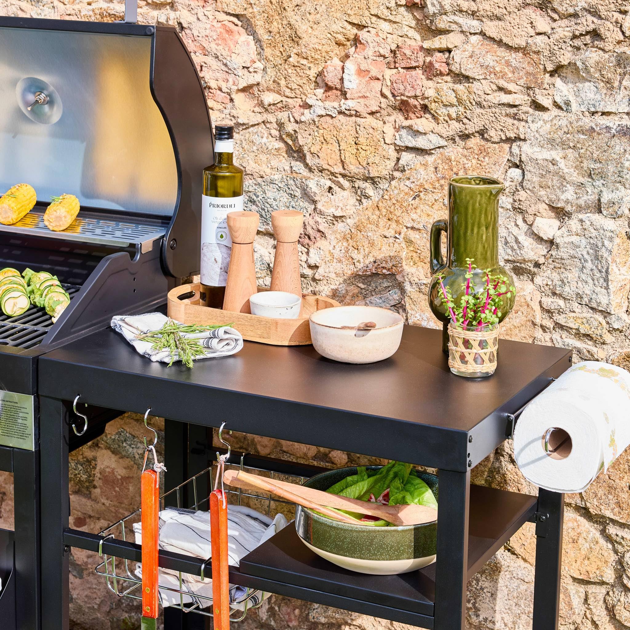 sweeek - Barbecue 4 brûleurs. cuisine d'extérieure DANGLARS. Acier noir. L 223.5 x P 60.5 x H 142 cm
