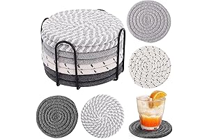 Decorative Coasters: 8-Piece Set of Handmade Woven BOHO with Holder