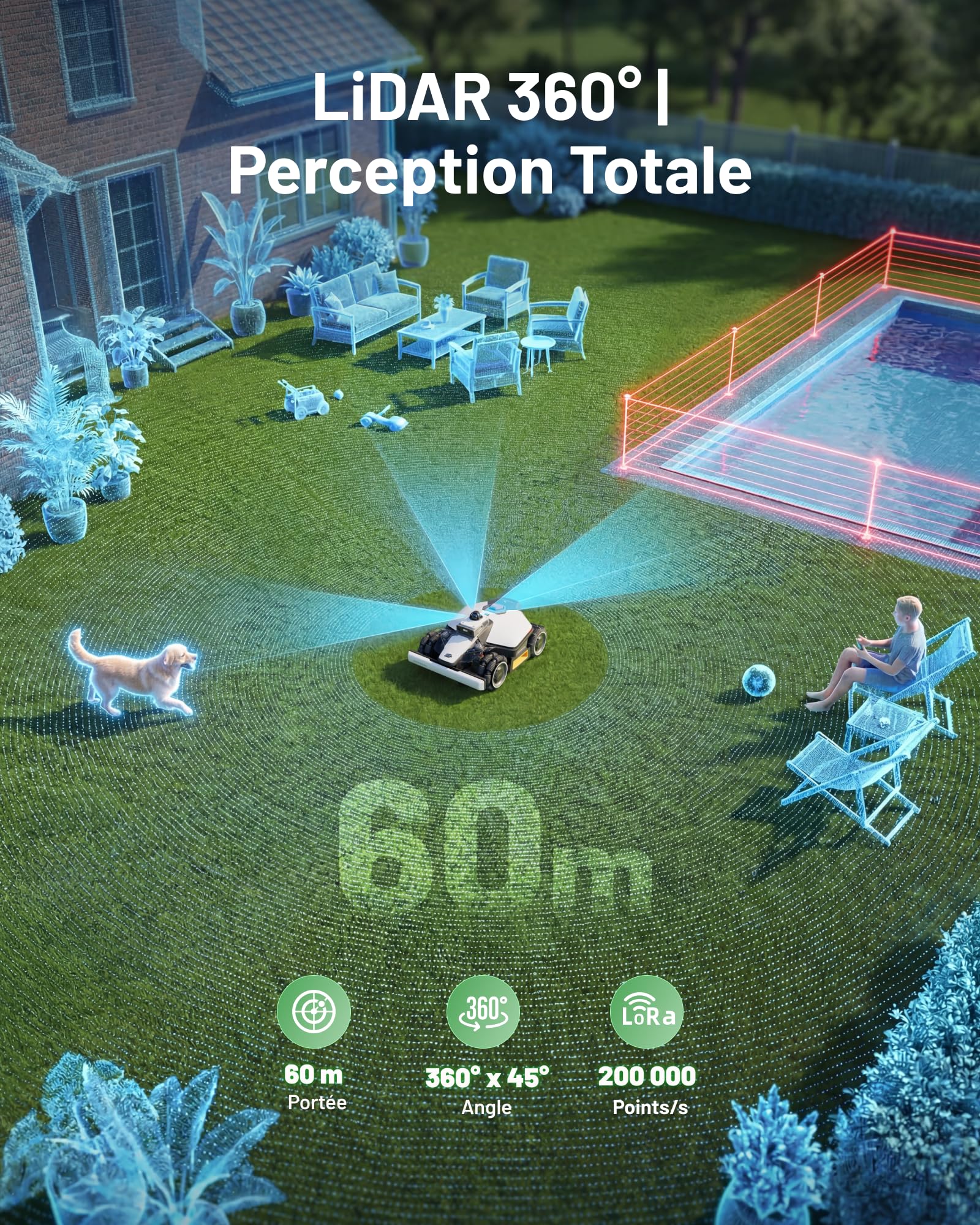 MAMMOTION LUBA Mini 2 AWD 1500 Robot Tondeuse sans Fil avec Mini Garage et Support de Nettoyage — vue 3