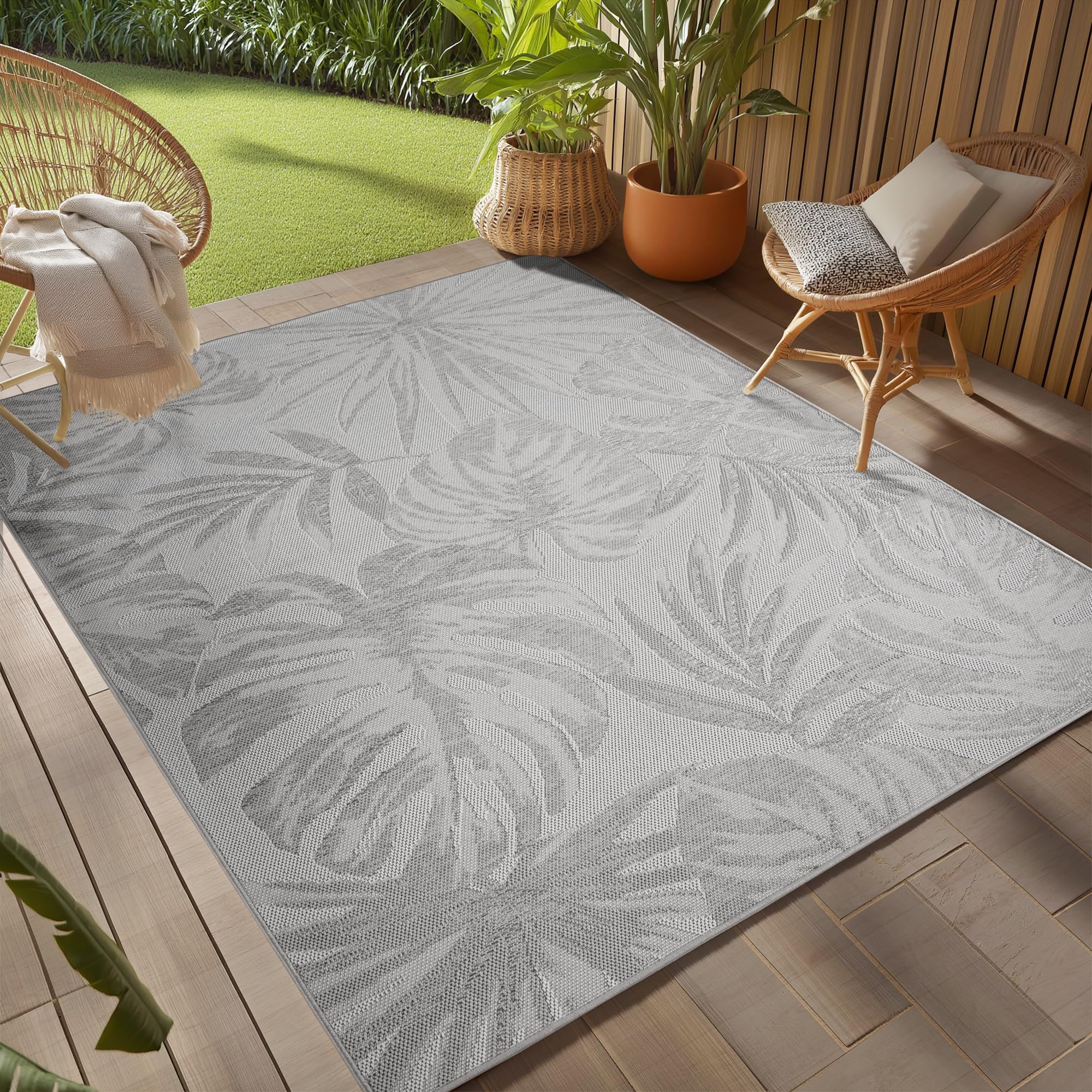 Teppium Outdoor Teppich Beige, Wetterfest & UV-beständig, ideal für Küche, Balkon, Terrasse auch Wohnzimmer und Esszimmer, Skandinavisches Boho-Design