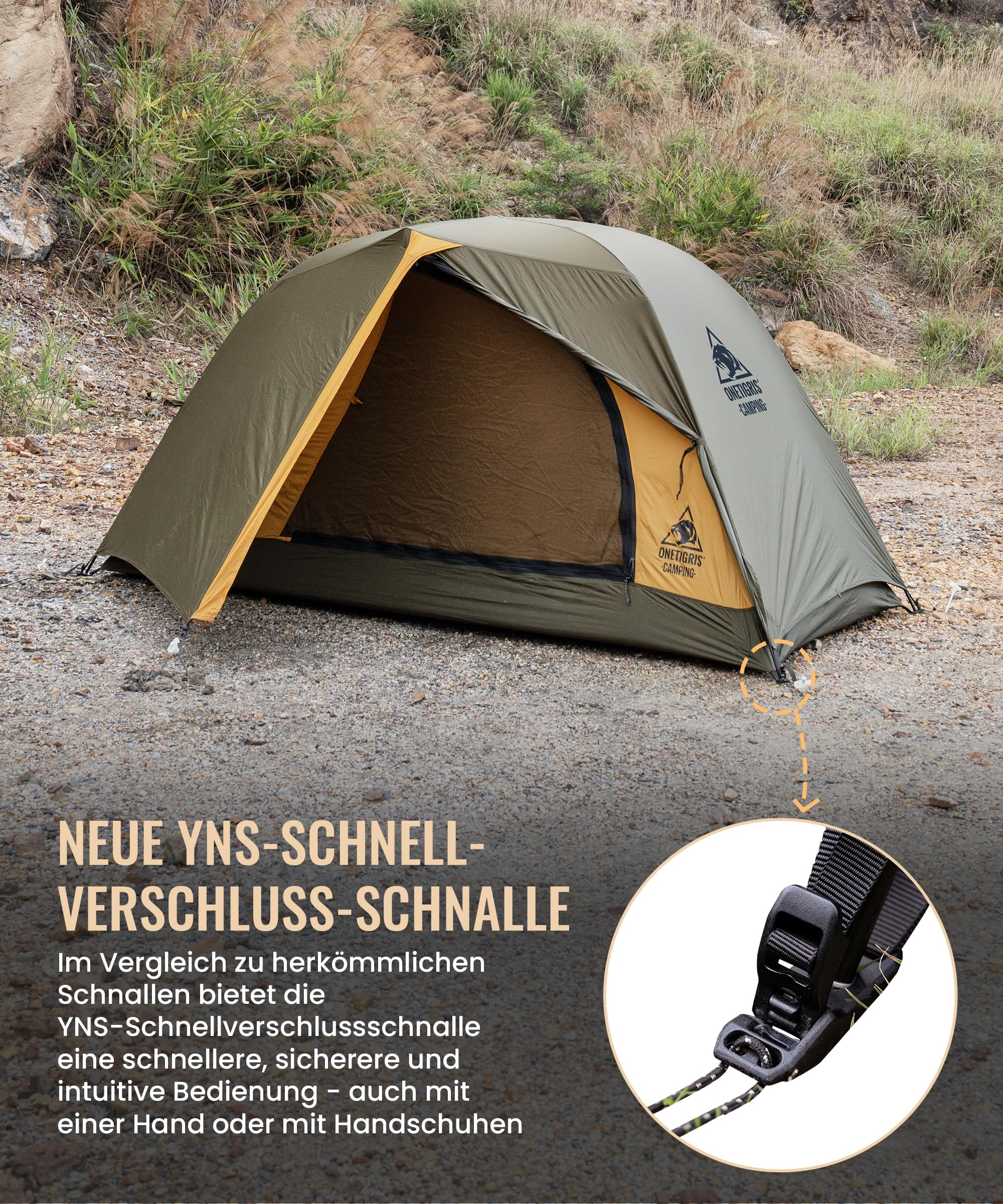 OneTigris Stella 4 Jahreszeiten Camping Zelt 3000 mm wasserdicht Rucksack | Campingzelt, freistehend, leicht für Outdoor, Wandern, Bergsteigen