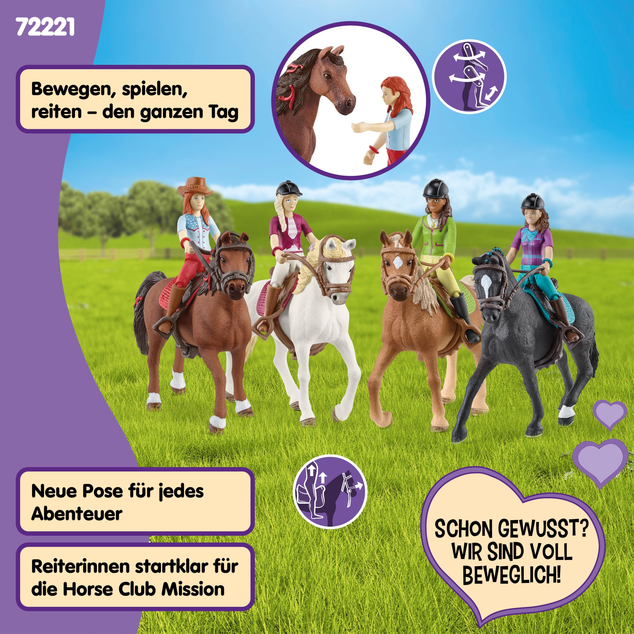 Schleich Horse Club | Ausritt 72221 | ab 5 Jahren | 40 Teile | 4 bewegliche Figuren und 4 Pferde | Geschenk für Mädchen und Jungen | Pferde Spielzeug für Kinder | exklusiv bei Amazon