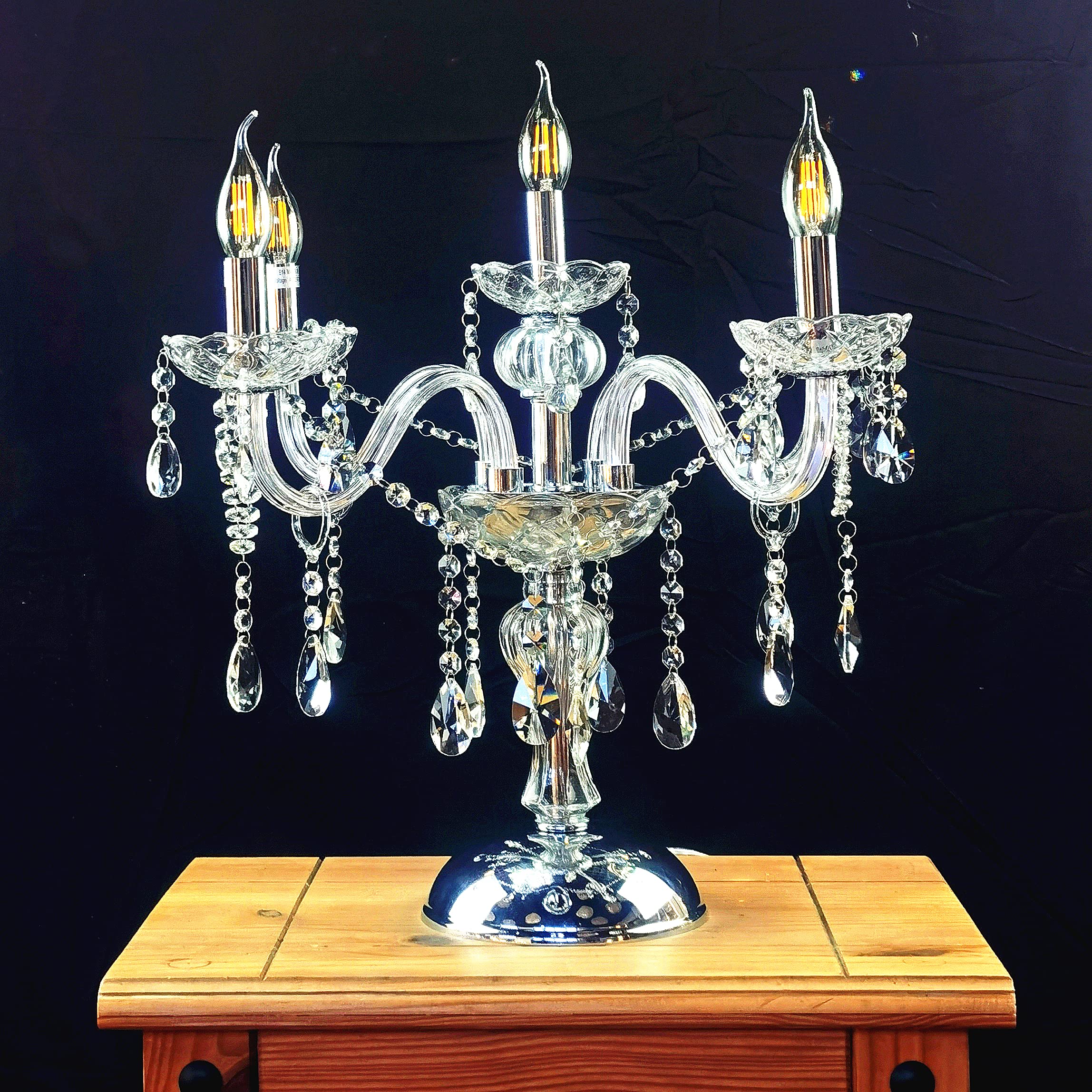 WDW 8006 Genuine K9 Crystal Chandelier Clear 2, 6, 8, 10, 15, 24, 32 ARMS (5 Arms Table Lamp)