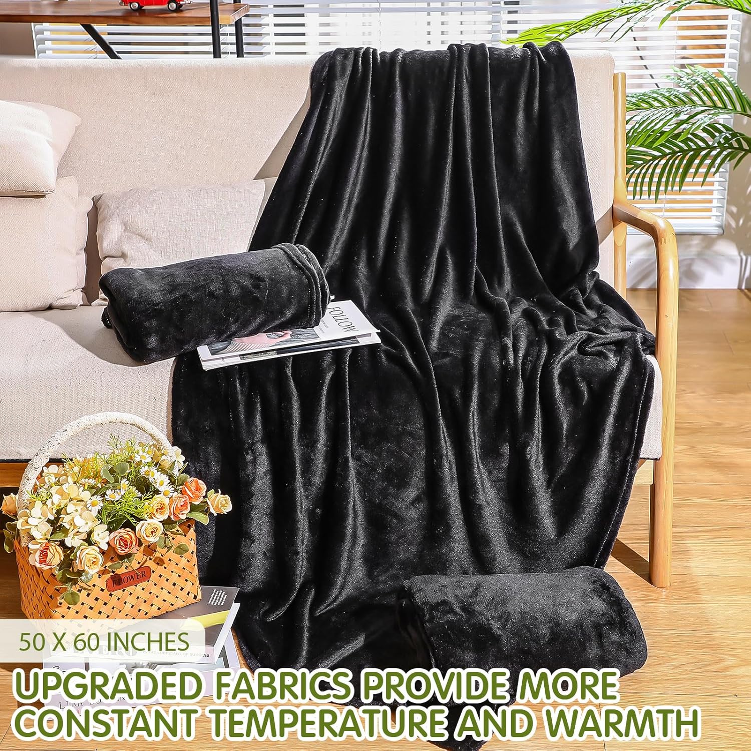 Toulite 24 Pcs Bulk Flannel Fleece Blankets for Homeless Donations Cozy Fleece Throw Blankets Winter Throw Blanket Bulk for Donations Bed Couch Sofa Home Camping Wedding Gifts(Black,50x60 Inch) - Image 5