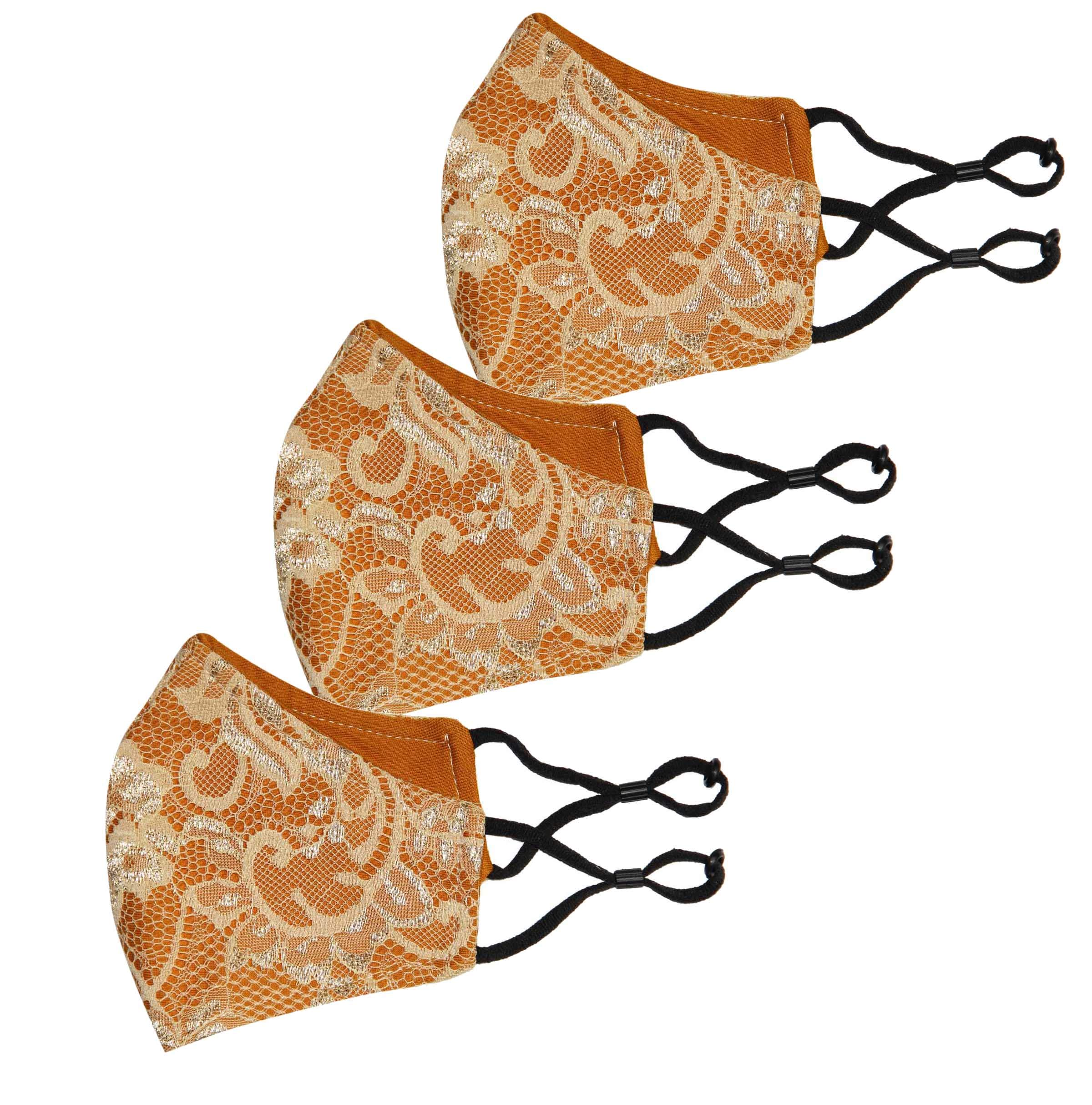 MEVEUnisex Cotton Reusable Masks with Adjustable Ear Loops - Combo Pack of 3 - Beige Gold