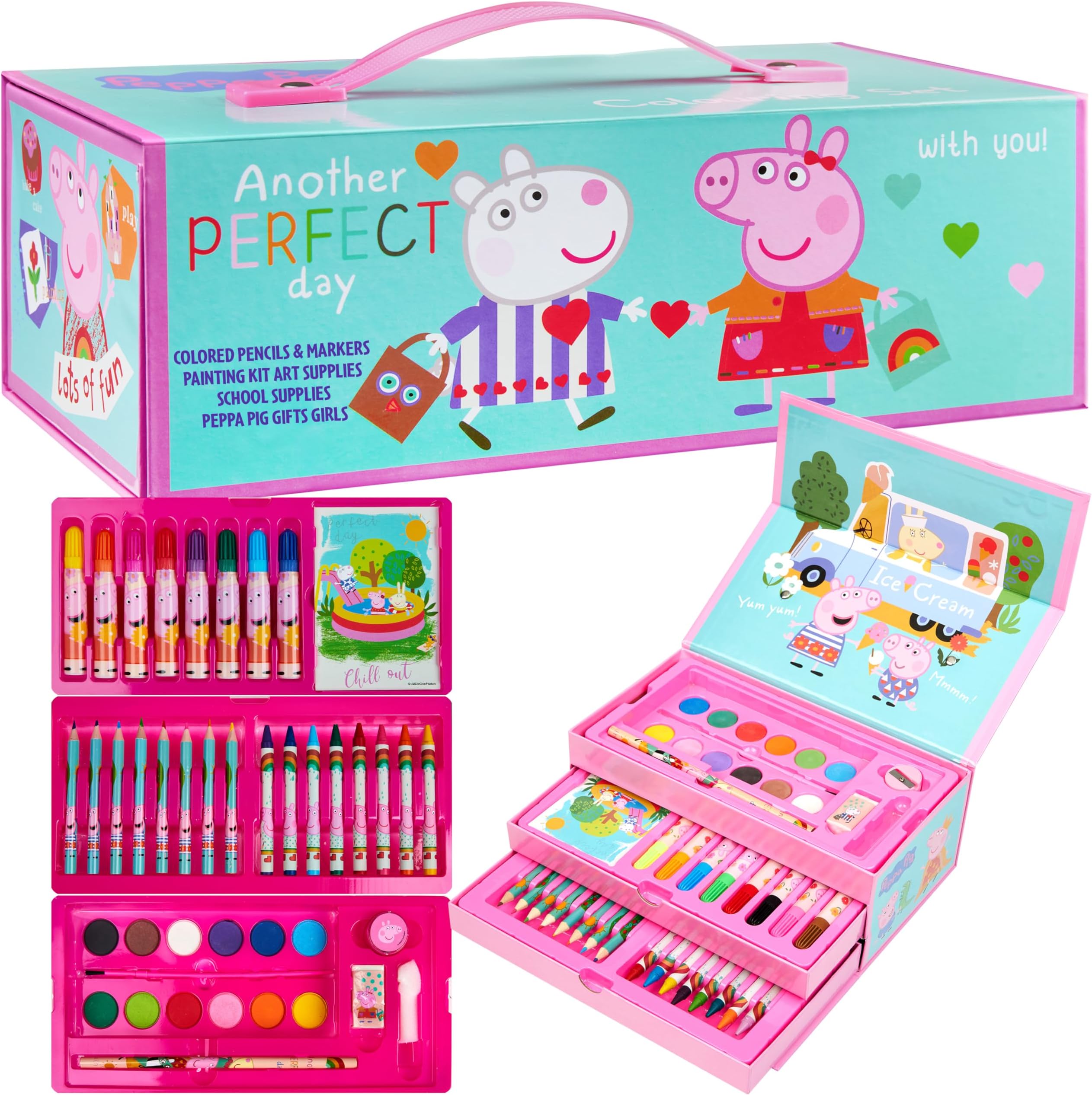 Peppa Pig Art Set Kids Colouring Pencils Felt Tip Pens Crayons Paints Stationery Crafts Girls Art Supplies Preschool Travel 40 Plus Pcs Gift Set