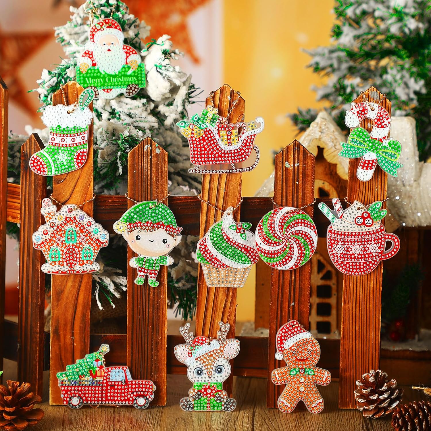 12 Pieces Christmas Diamond Painting Keychain 5D DIY Diamond Painting Kit Christmas Hanging Diamond Art Kits Diamond Art Christmas Ornaments for Kids Christmas Crafts Family Decor - Image 6