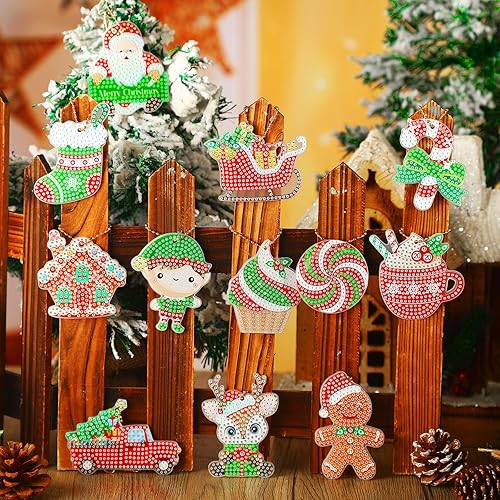 Miniatura 6 de 12 piezas de llavero de pintura de diamantes de Navidad 5D DIY Kit de pintura de diamante colgante de Navidad kits de arte de diamantes arte de