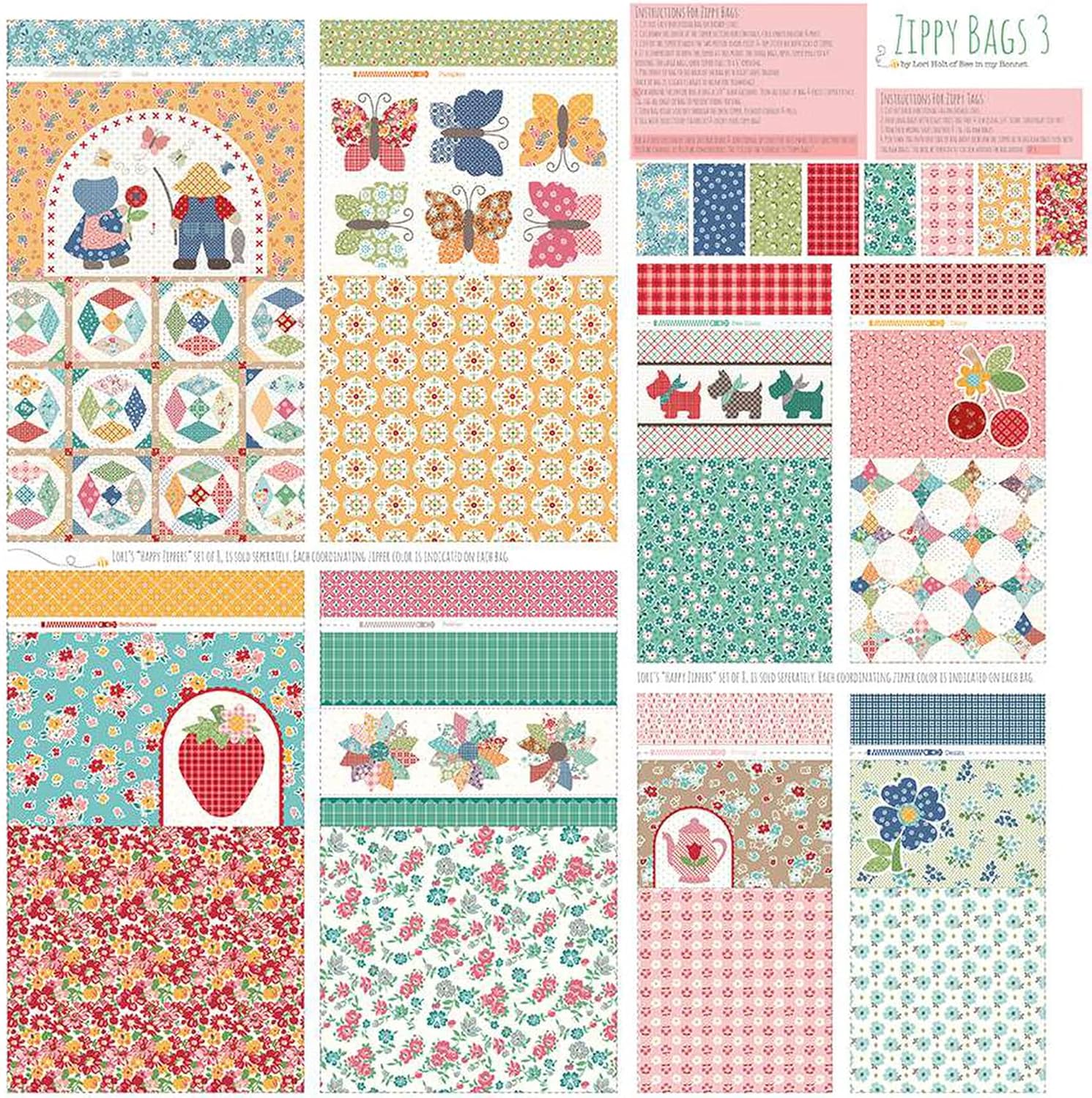 Riley Blake Prairie Home Decor Zippy Bags 3 56" Panel