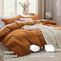 Vista 2 de Bedsure Honey Ginger - Funda de edredón tamaño Queen de miel y jengibre - Juego de ropa de cama prelavada de 3 piezas tipo algodón extra suave