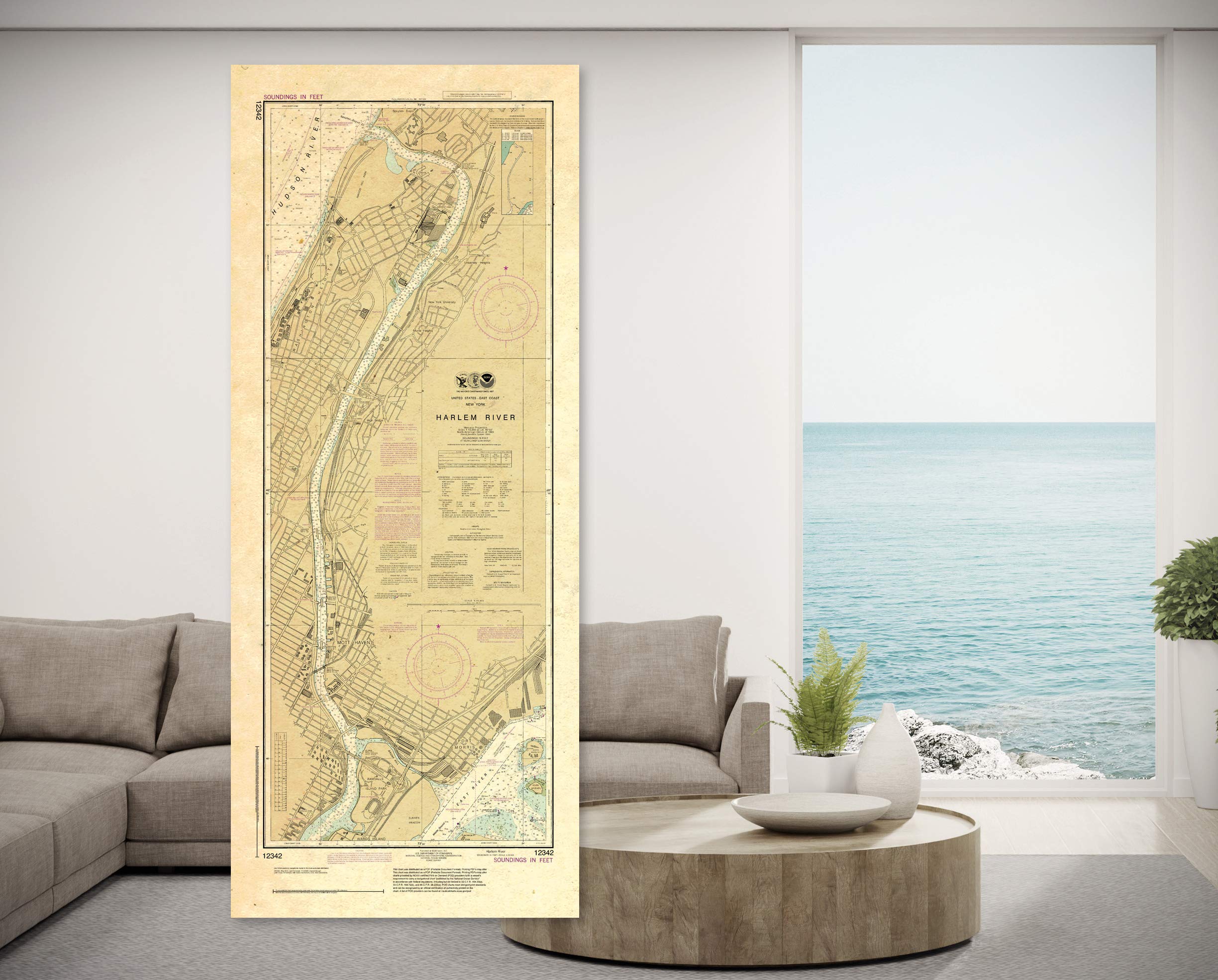 Paradise Cay Publications, Inc. Antiqued NOAA Chart 12342: Harlem River