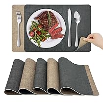 KitchenBoss Tovagliette Lavabili Tovaglietta Americana：Set di 6 Tovaglietta Colazione e Sottobicchieri, Bifacciale Antiscivolo Resistenti, Grigio Albicocca Rettangolare 43x30cm