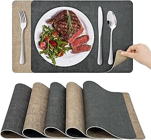 Gucass Lot De 8 Sets De Table Lavable, Sets De Table Plastique PVC, Tissé Lavable Napperons Résistant à Chaleur Antidérapant, Pour Cuisine Table à