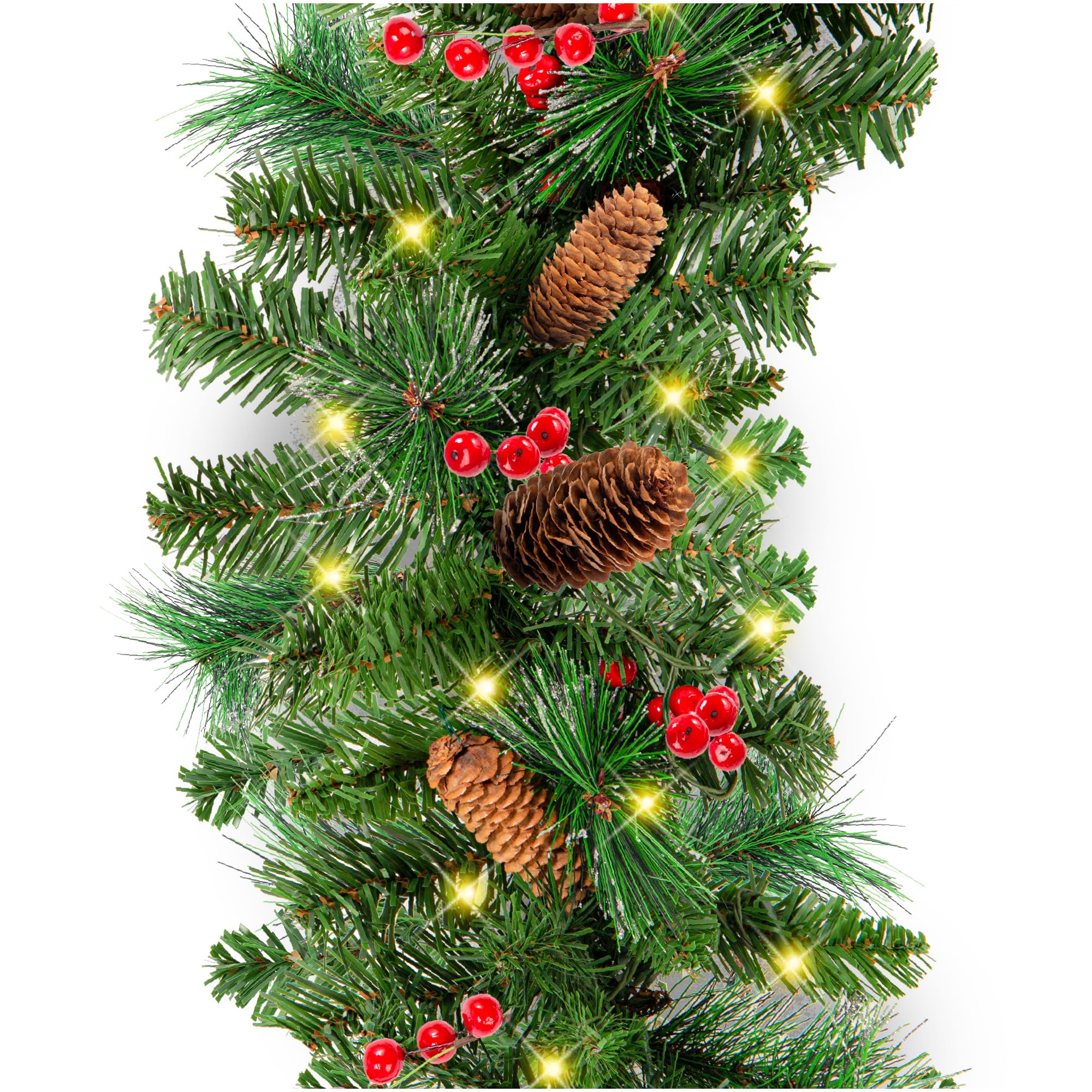 Best Choice Products 9ft Pre-Lit Holiday Pre-Decorated Christmas Garland for Stairs, Fireplace, Decoration w/PVC Tips, 50 LED Lights, Pine Cones, Berries