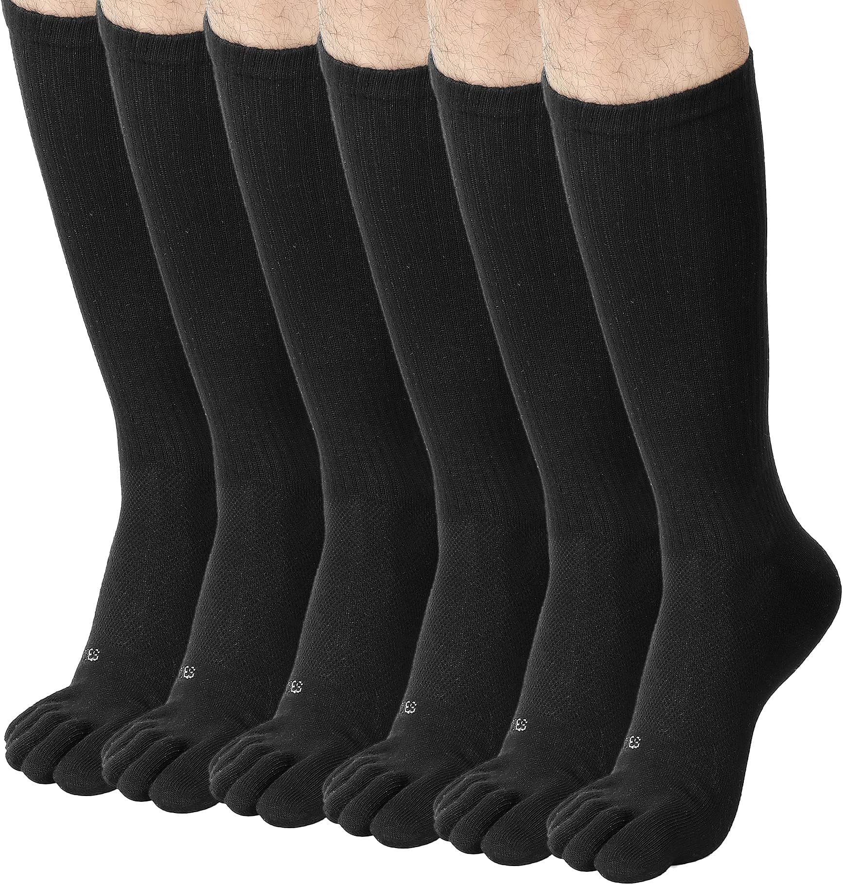 FUN TOES Men Crew Toe Socks Athletic Running - Proper Toe Alignment - Breathable Mesh Top - Value 6 Pairs Pack size 6-12