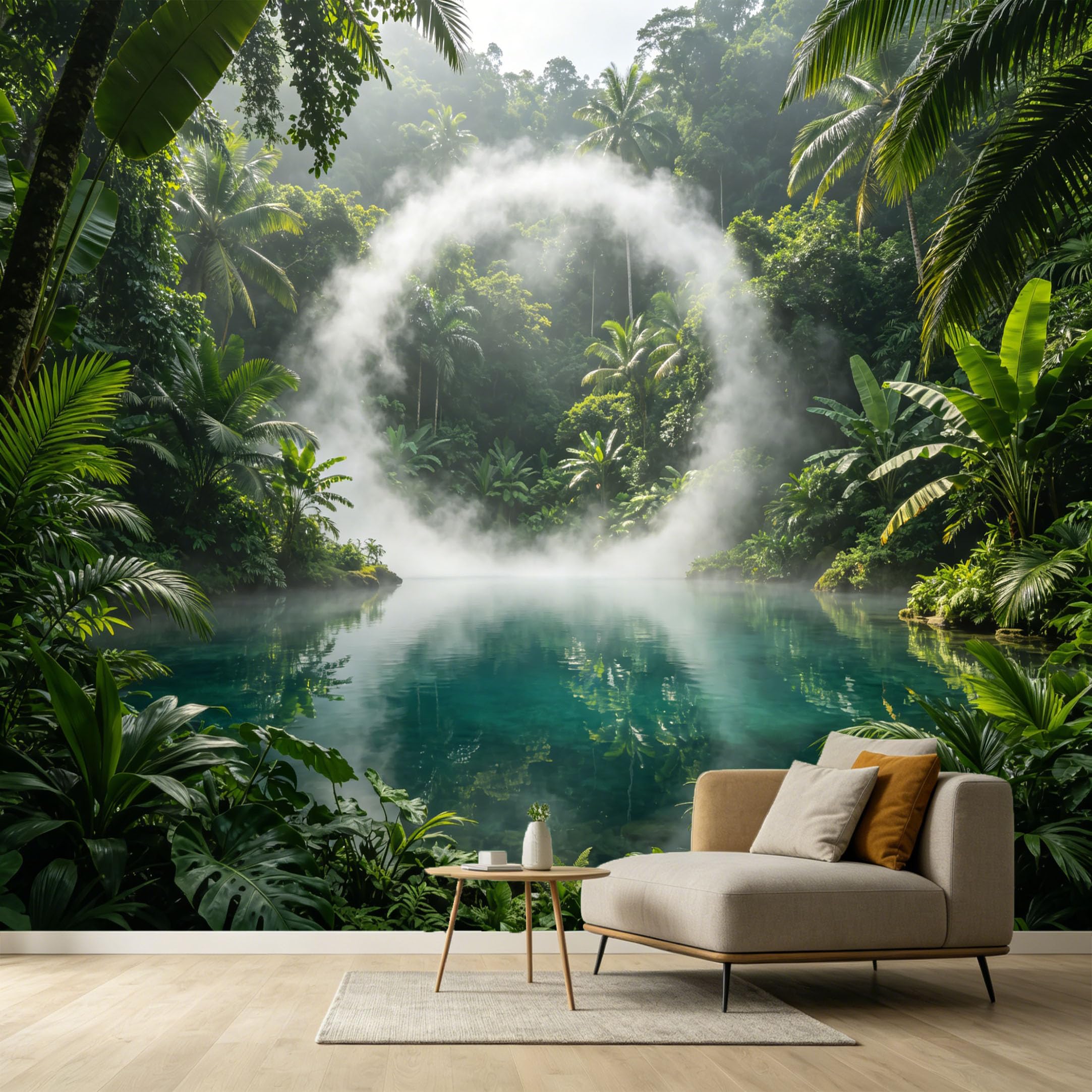 Custom Size Wall Murals Tropical Jungle Misty Lake Botanical 3D SelfAdhesive Wall Fabric Removable Large Wallpaper for Photo Living Room Interior Decor Wall Art Mural