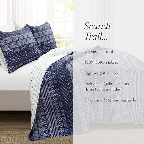Miniatura 6 de Lush Decor Hygge - Juego de ropa de cama de 3 piezas con patrón geográfico, tamaño matrimonialQueen, azul marino
