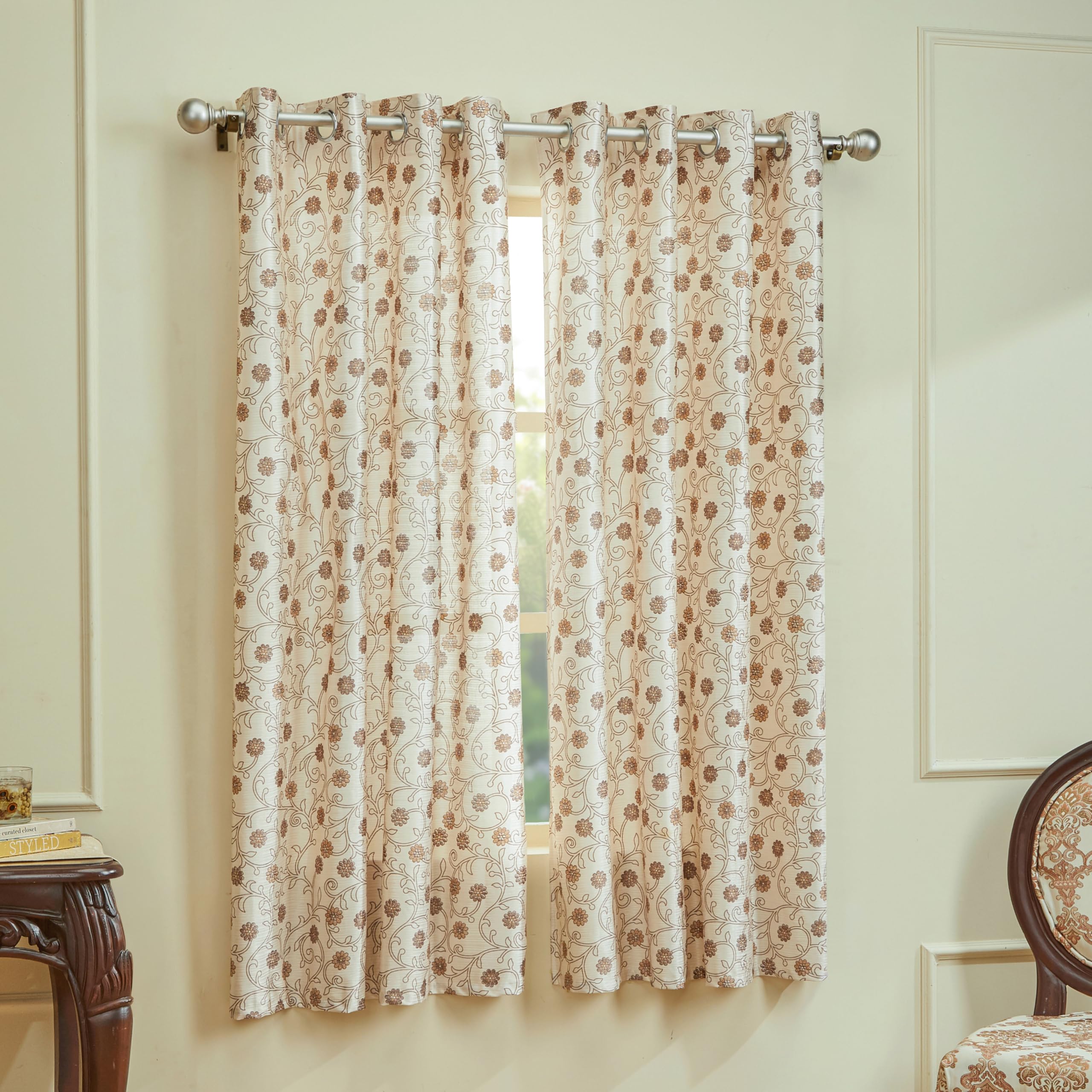 Amazon Brand - Solimo Polyester 75% Blackout Floral Leaf Print Window Curtains|75% Room Darkening| Blackout Window Curtains| 5 Feet |Set of 2| Floral Leaf Print Design | for Living Room Kids Room and Bedroom | Color- Brown| Light-Filtering-picture-30