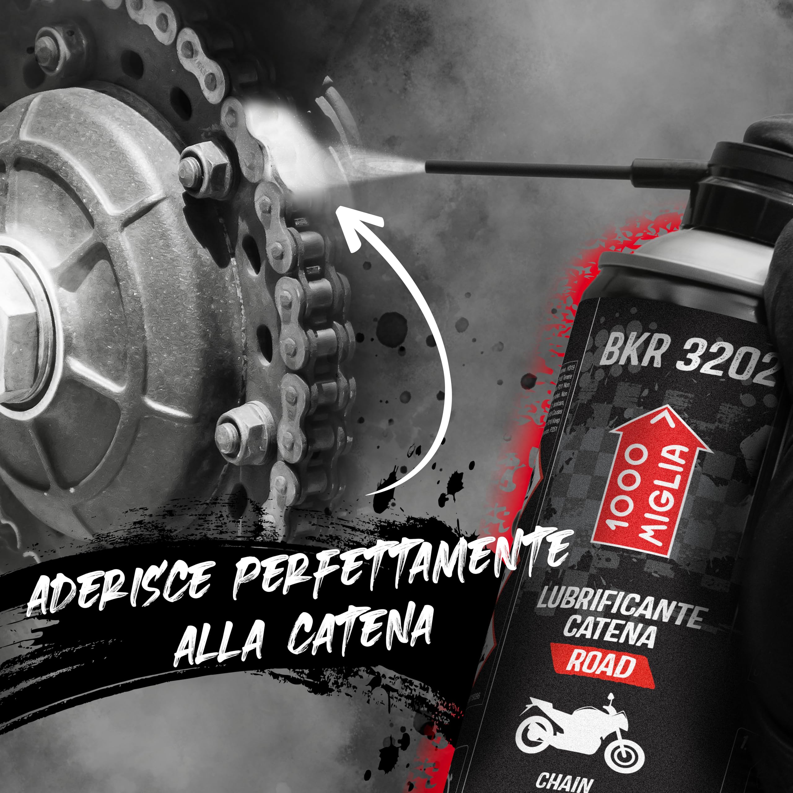ERRECOM 1000 Miglia Clean&Lube Kit Catena Moto ROAD; include Sgrassante Catena Bombola Alta Pressione 500mL + Lubrificante Catena Moto da Strada 500mL + Huggie System e Prolunga 90° +spazzola+guanti