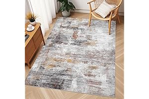 4X6 WASHABLE AREA RUGS FOR INDOOR USE - MODERN, GREY RUST ABSTRACT...