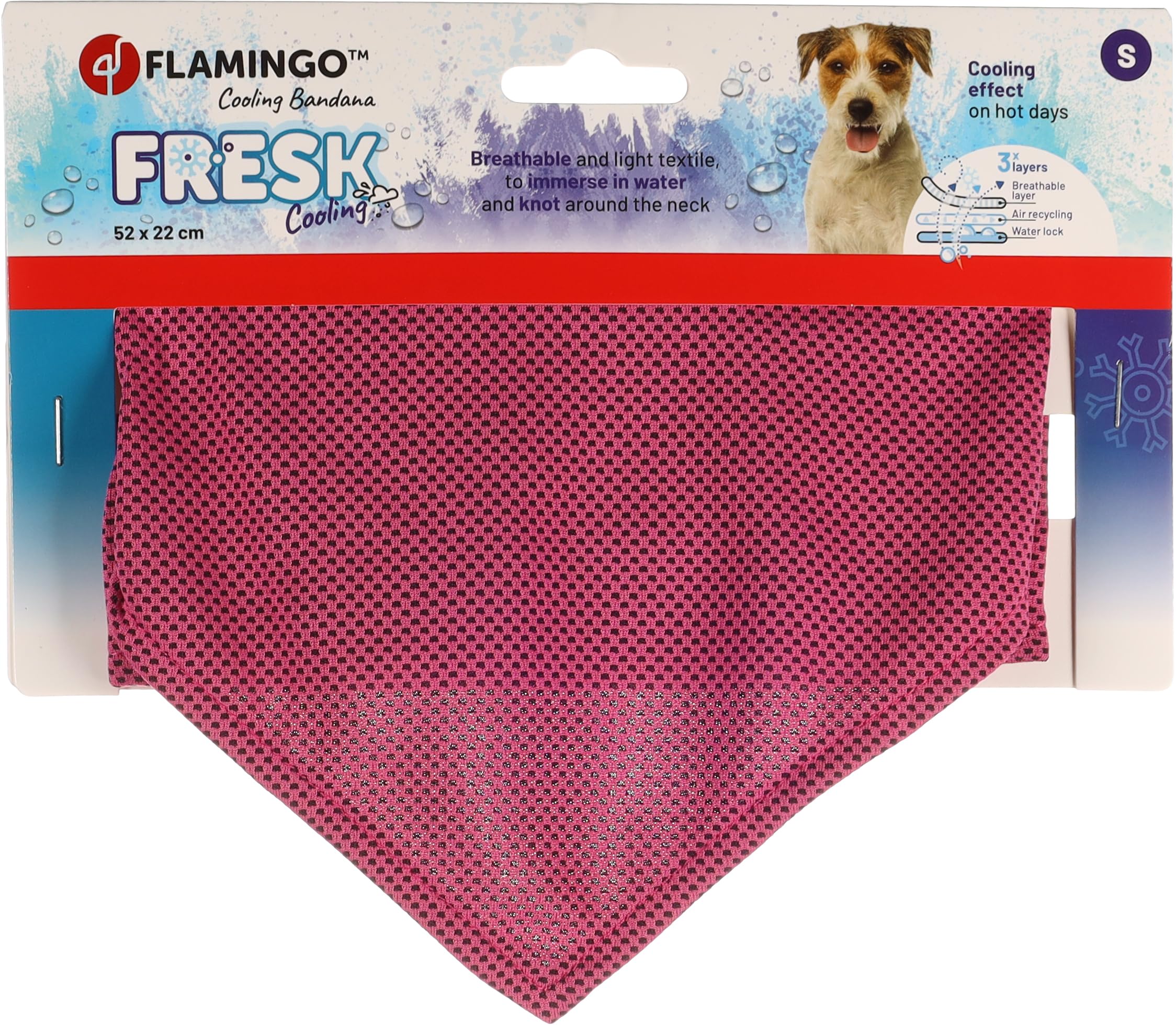 Cane Collare - bandana rinfrescante rosa S 52x22 cm - poliestere traspirante - effetto rinfrescante - 3 strati - assorbente - estate - tipo tappetino refrigerante cane