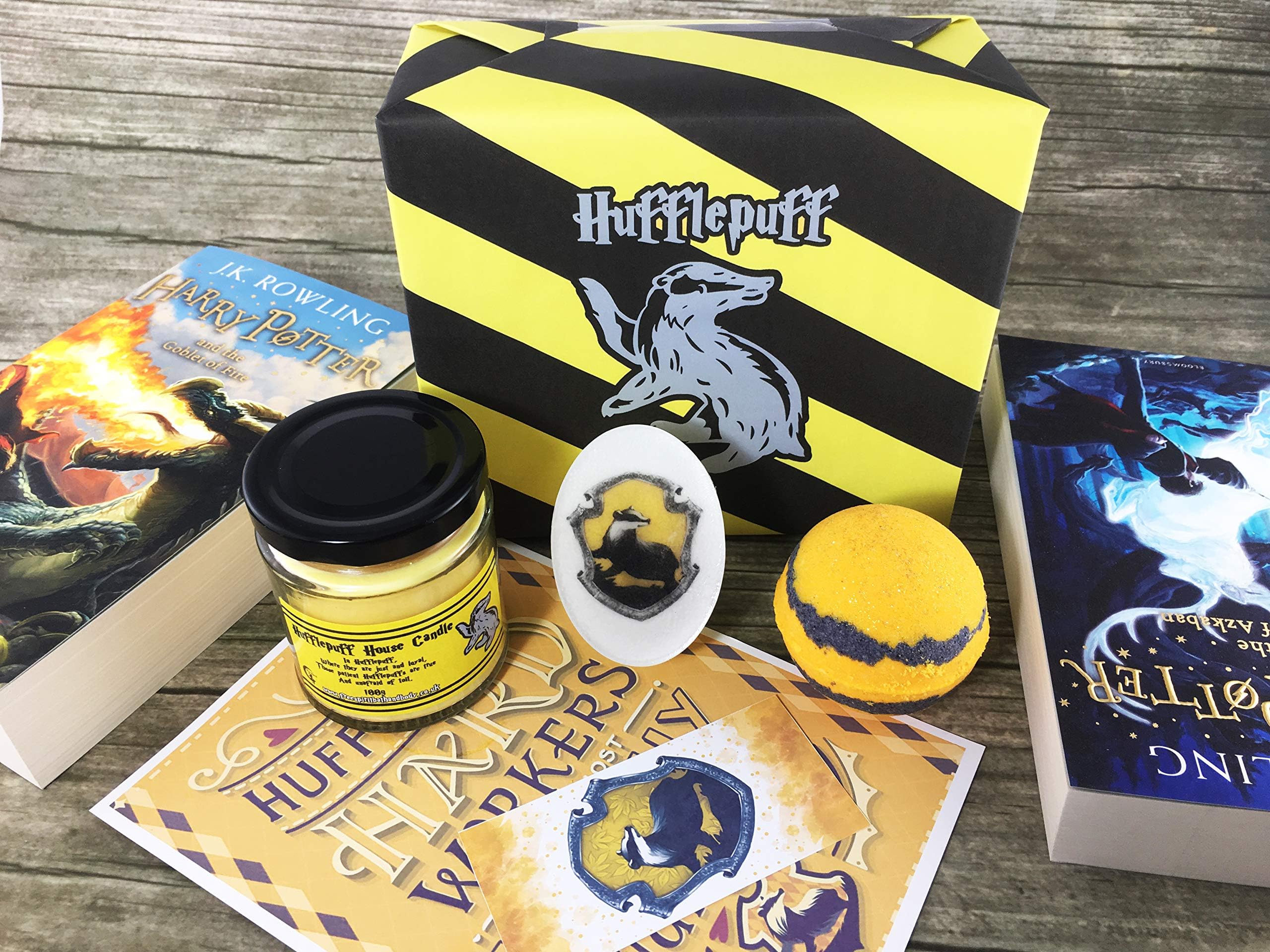 Harry Potter Inspired Gift - Hufflepuff House Gift Set - Hogwarts Wizard - Handmade Bath Bomb - Candle - Handmade Soap - Free Spirit Bath and Body