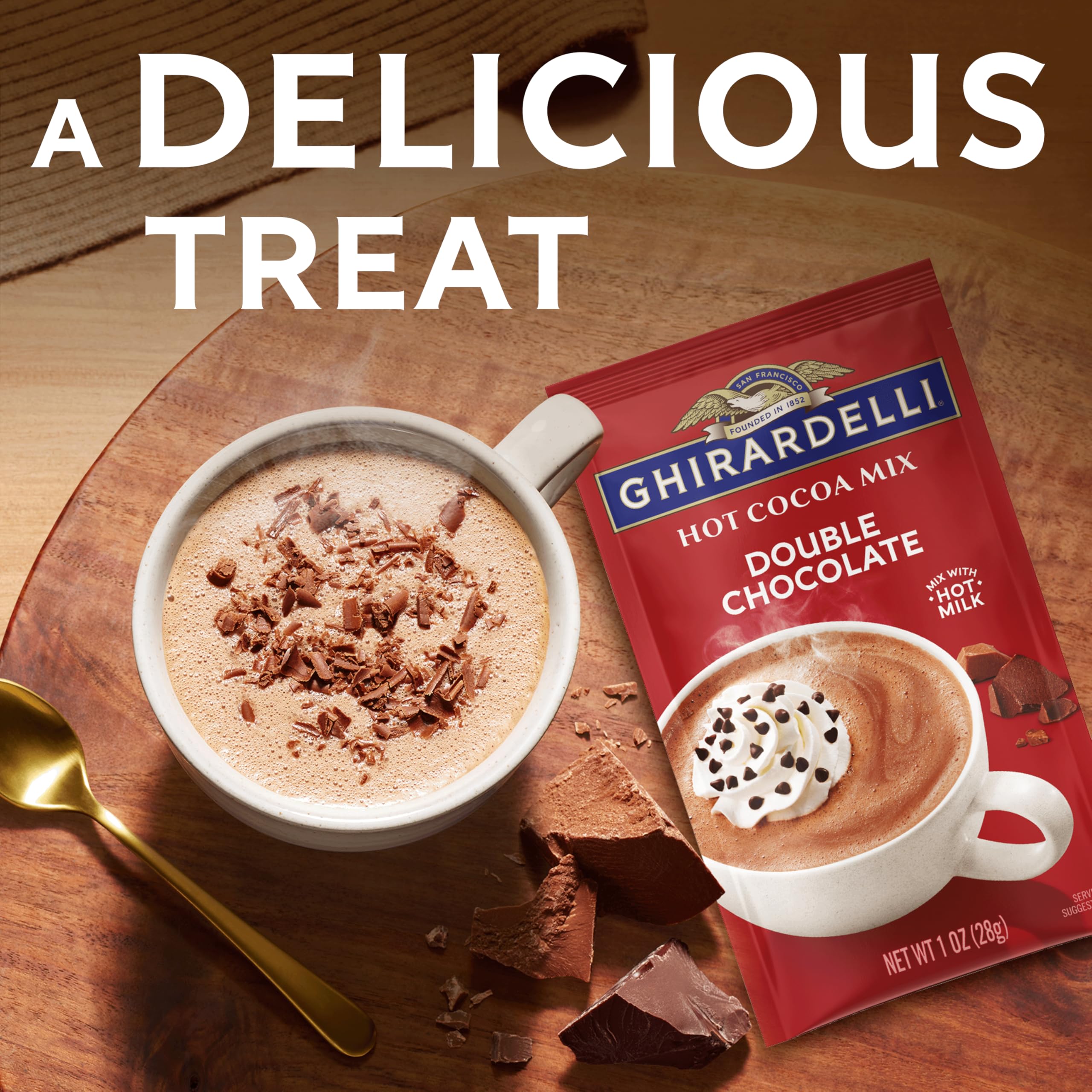 GHIRARDELLI Double Chocolate Hot Cocoa Mix 8 Single-Serve Packets Rich and Decadent Hot Cocoa Made with Premium Chocolate — view 6