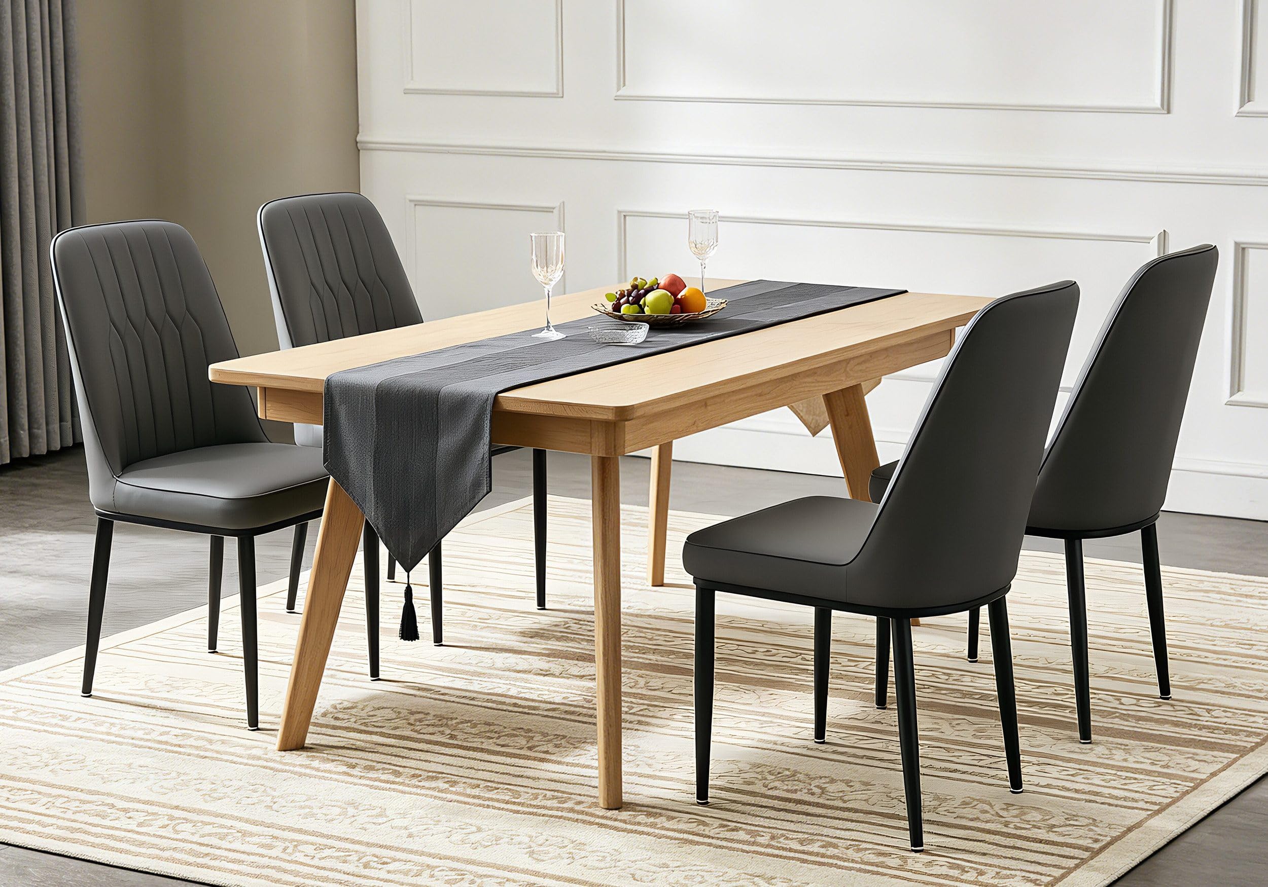 Durrafy Dining Chairs Set of 4 - Grey Upholstered High Back Kitchen chair with Non-Slip Metal Legs, Easy to Clean Home Chairs for Dining Room Living Room Bedroom Kitchen Lounge