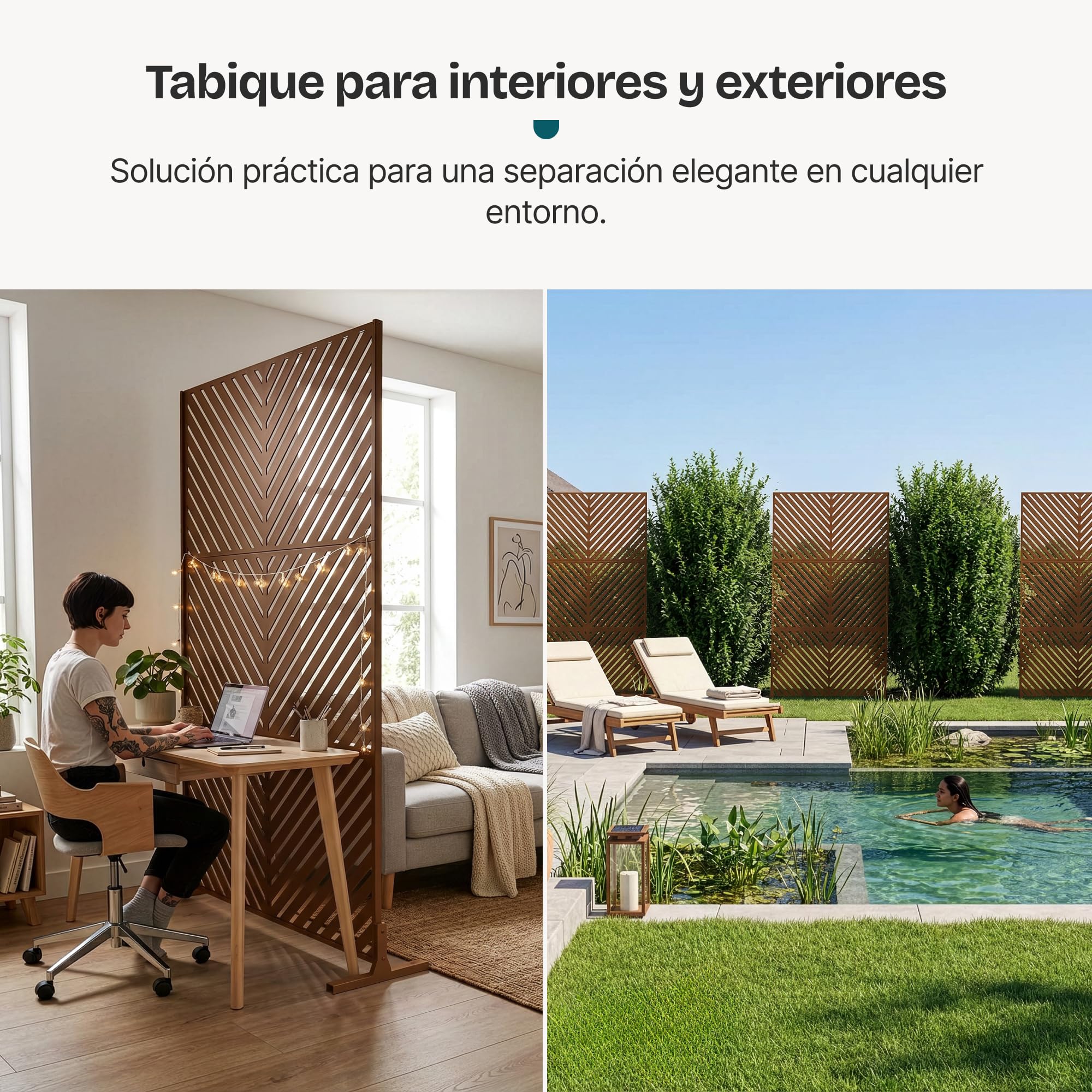 casa.pro Separador de Ambientes Kekan Diseño V Biombo Tabique Exterior y Interior Pantalla de Privacidad Protección contra Sol Acero Galvanizado 180 x 90 cm - Marrón