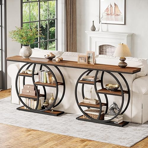 Miniatura 6 de Tribesigns Mesa de entrada de 47.24 pulgadas, consola industrial de 5 niveles con múltiples estantes de almacenamiento, mesas largas estrechas de