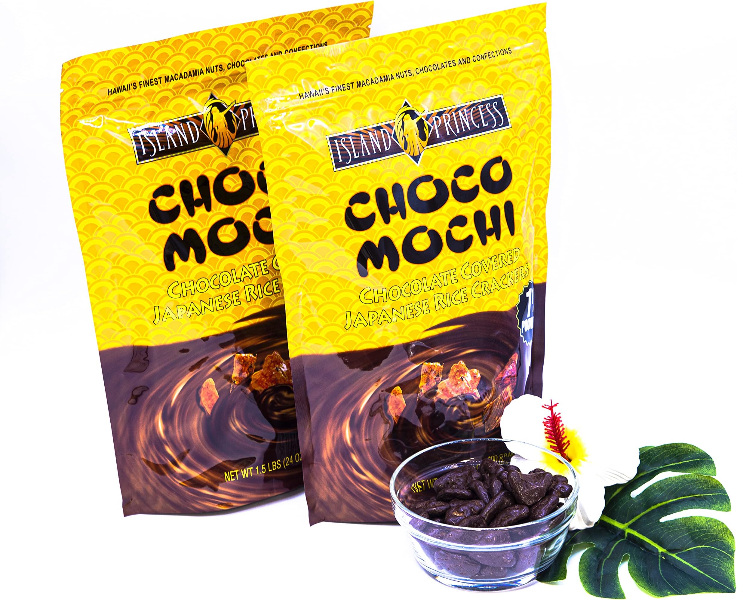 Island Princess Choco Mochi Chocolate Covered Japanese Rice Crackers 2/1.5 Lb Each