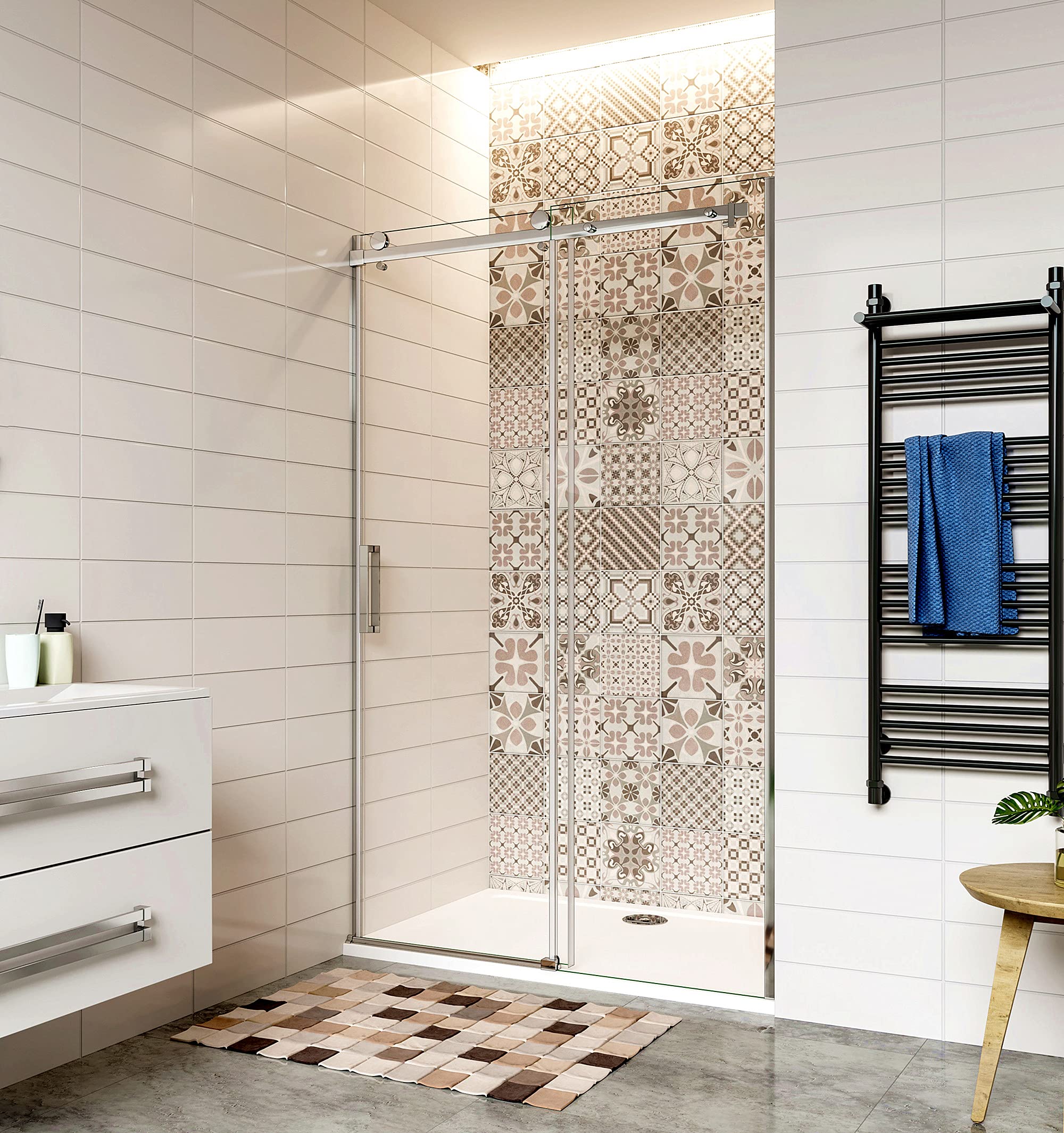 Aica Sanitär Duschabtrennung 100x195cm Duschtür Duschwand Dusche Schiebetür 8mm NANO GLAS