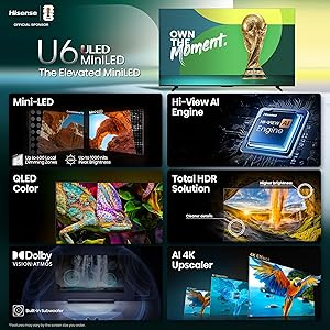 Hisense 65" Class U6 Series Best Value Mini-LED 4K UHD Smart HDR Gaming Fire TV (65U65QF, 2025 Model) - QLED, Native 144Hz, Motion Rate 480, Dolby Vision IQ, Dolby Atmos, Game Mode Pro, Alexa Built In