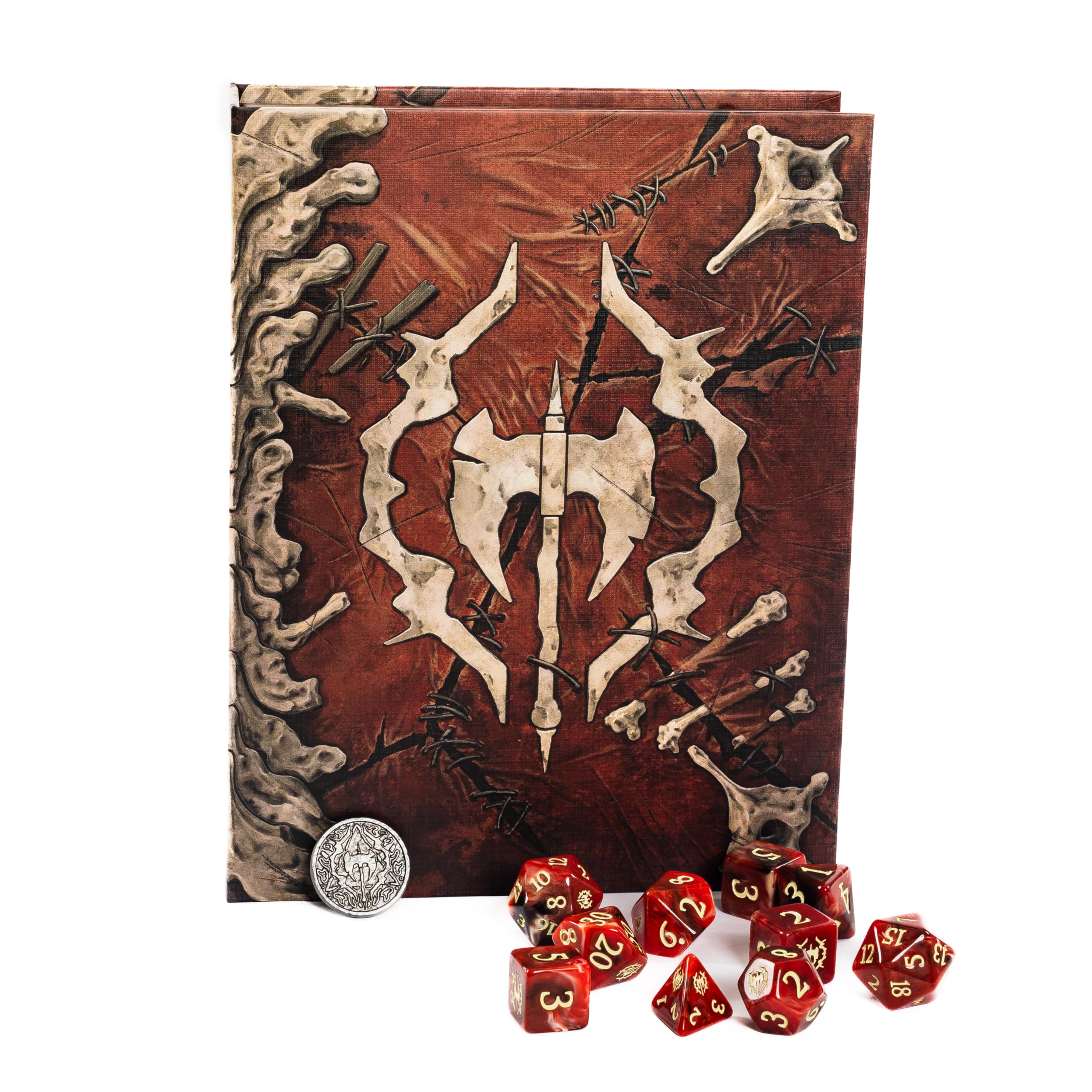 Juego de dados y caja de dados de 10 piezas con temática bárbara para almacenamiento y viajes o coleccionables para Dungeons & Dragons, Pathfinder o cualquier juego TTRPG