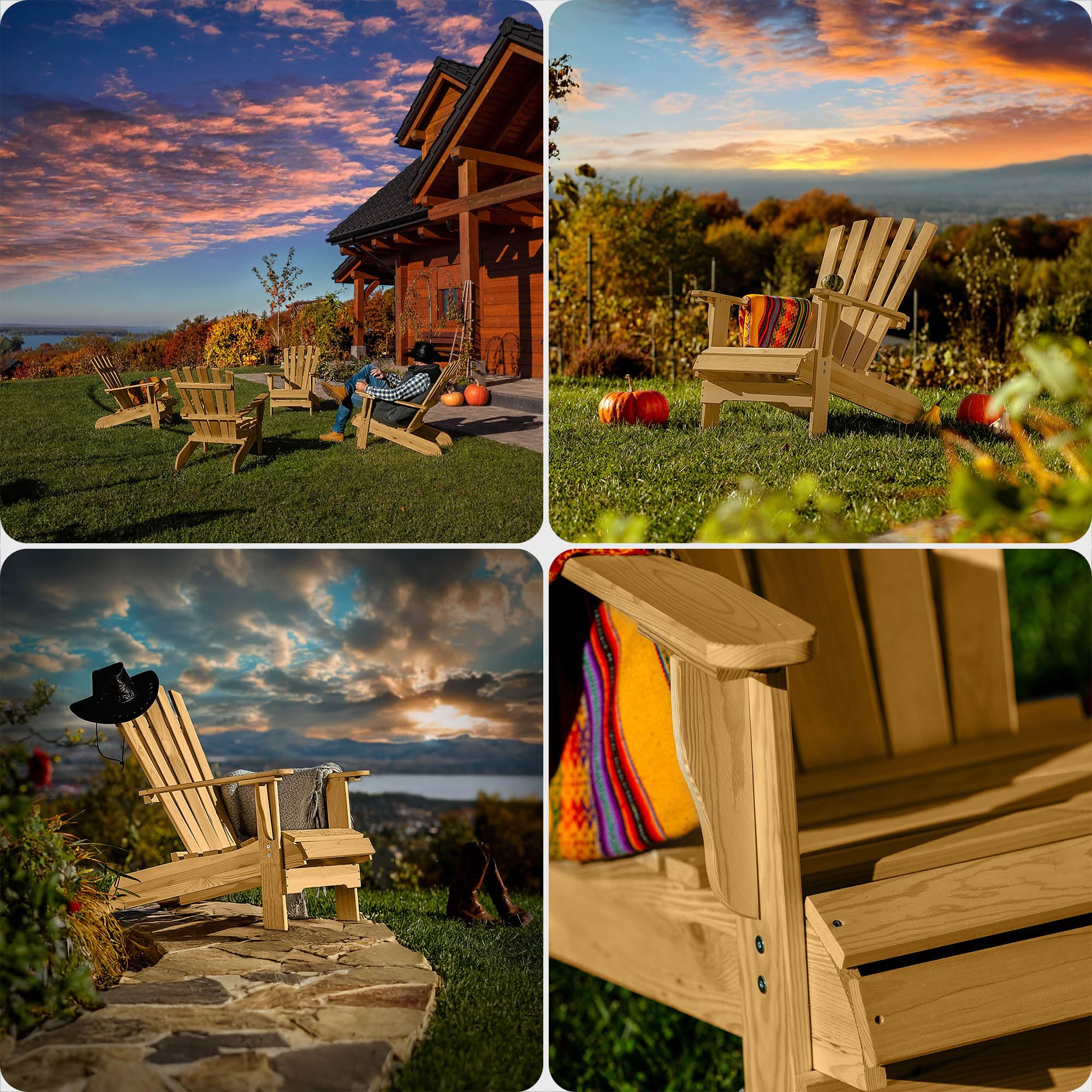 KADAX Adirondack Chaise de jardin en bois, avec dossier haut et accoudoirs, chaise de relaxation, fauteuil d'extérieur en bois pour jardin, foncé