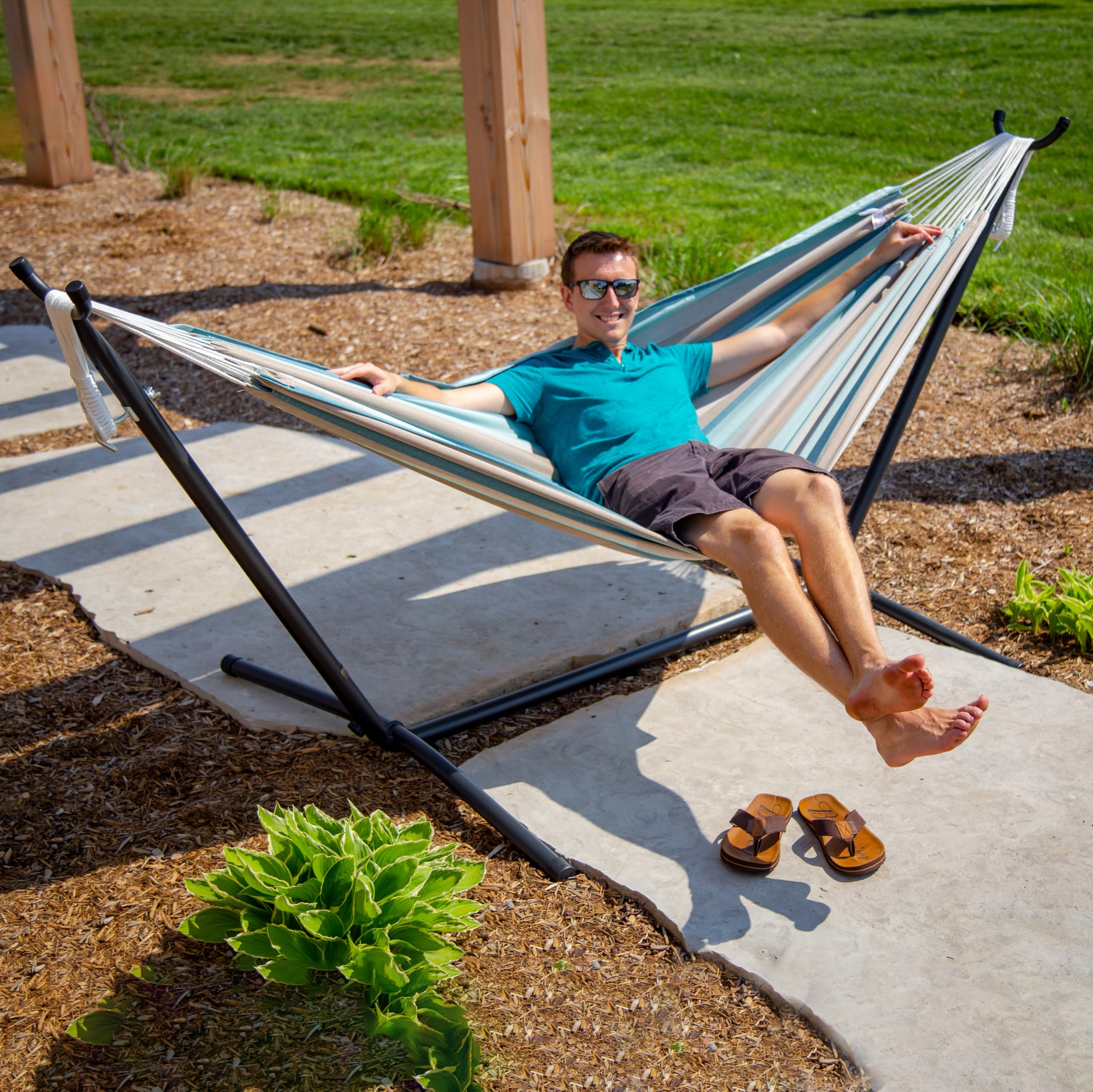 Vivere C8SUNG Hamac combiné - Sunbrella de Vivere Gateway Mist avec support (8ft)