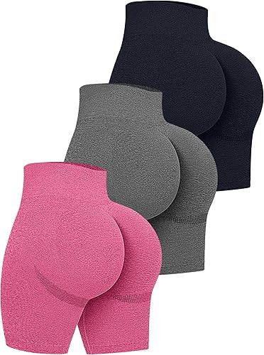 OQQ Pantalones cortos de entrenamiento de cintura alta para mujer, 3 piezas, levantamiento de glúteos, control de abdomen, fruncidos, sonrisa,