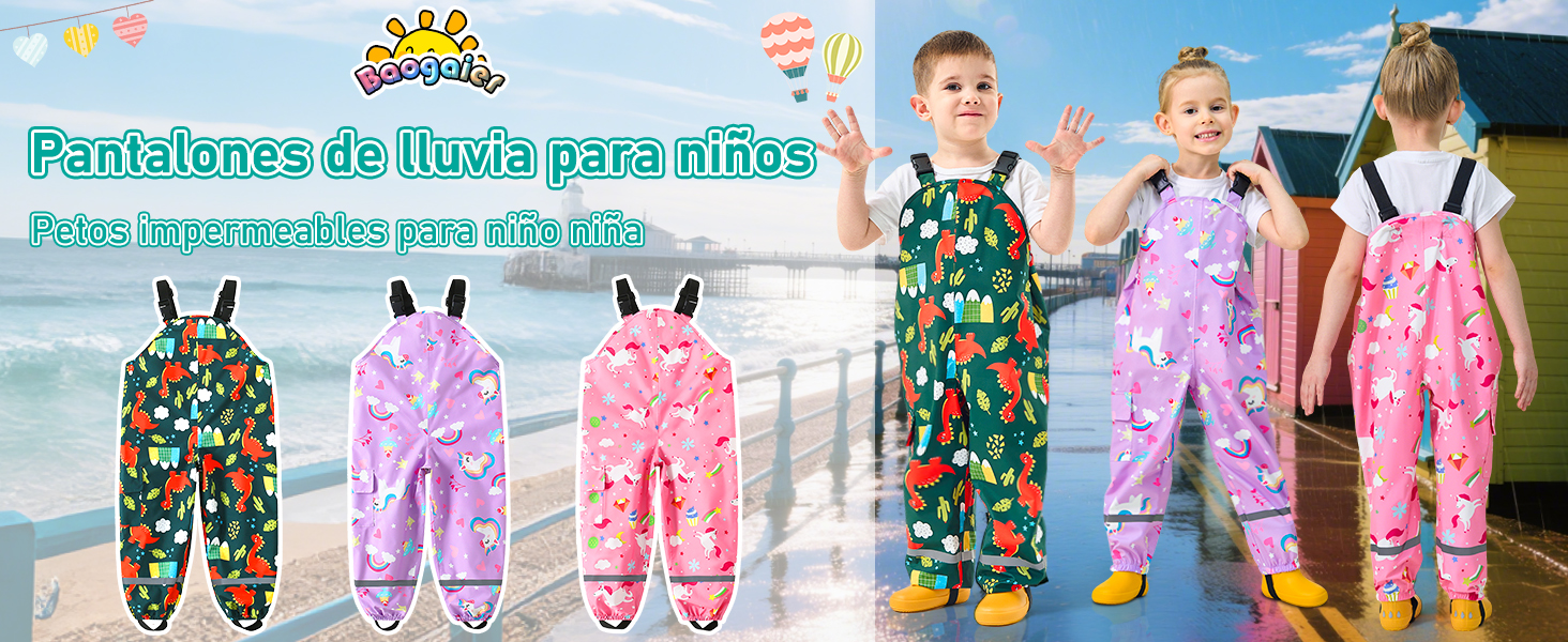 Pantalones De Lluvia Para Niños 2-7 Años - Impermeables, Con Correas Ajustables Y Reflejantes