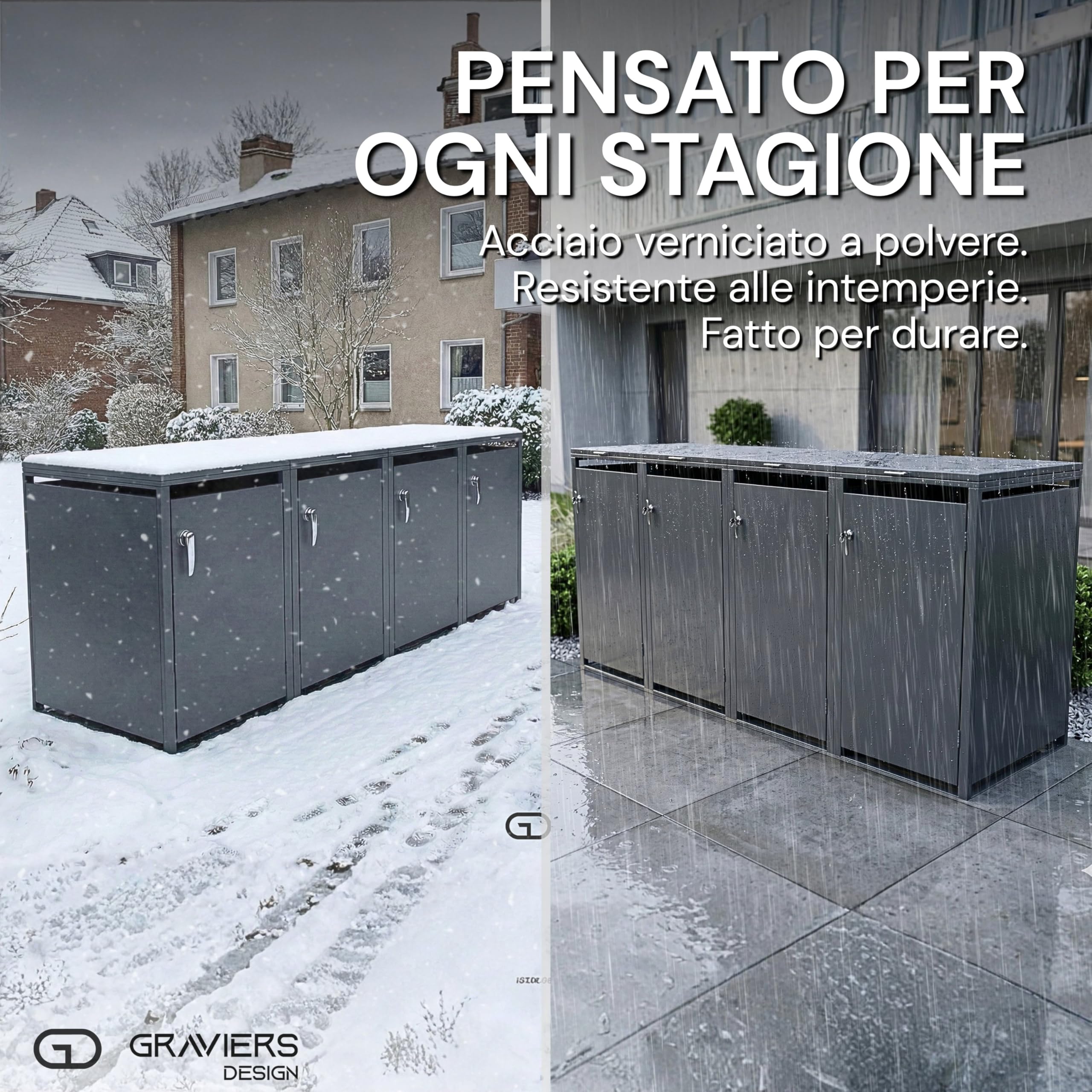 Ghiaiers - Set di 4 copribidoni fino a 240 litri, struttura in acciaio di alta qualità, bloccabile, resistente alle intemperie ed espandibile in modo modulare