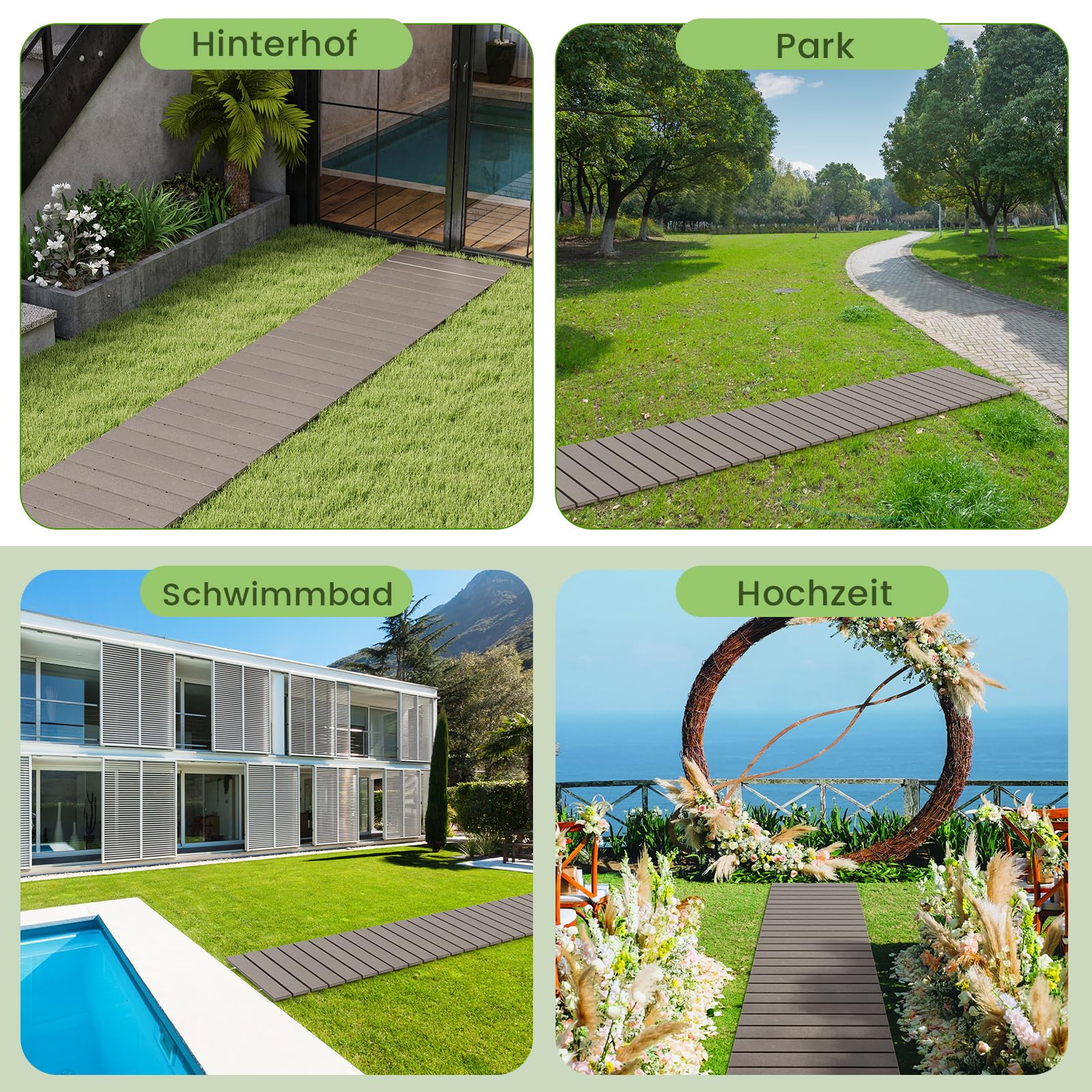 COSTWAY Rollweg aus HDPE, 242 x 43cm Gehweg ausrollbar, Gartenweg wetterfest, Gehwegplatte Trittplatte für Hochzeit, Party, Garten, Grau