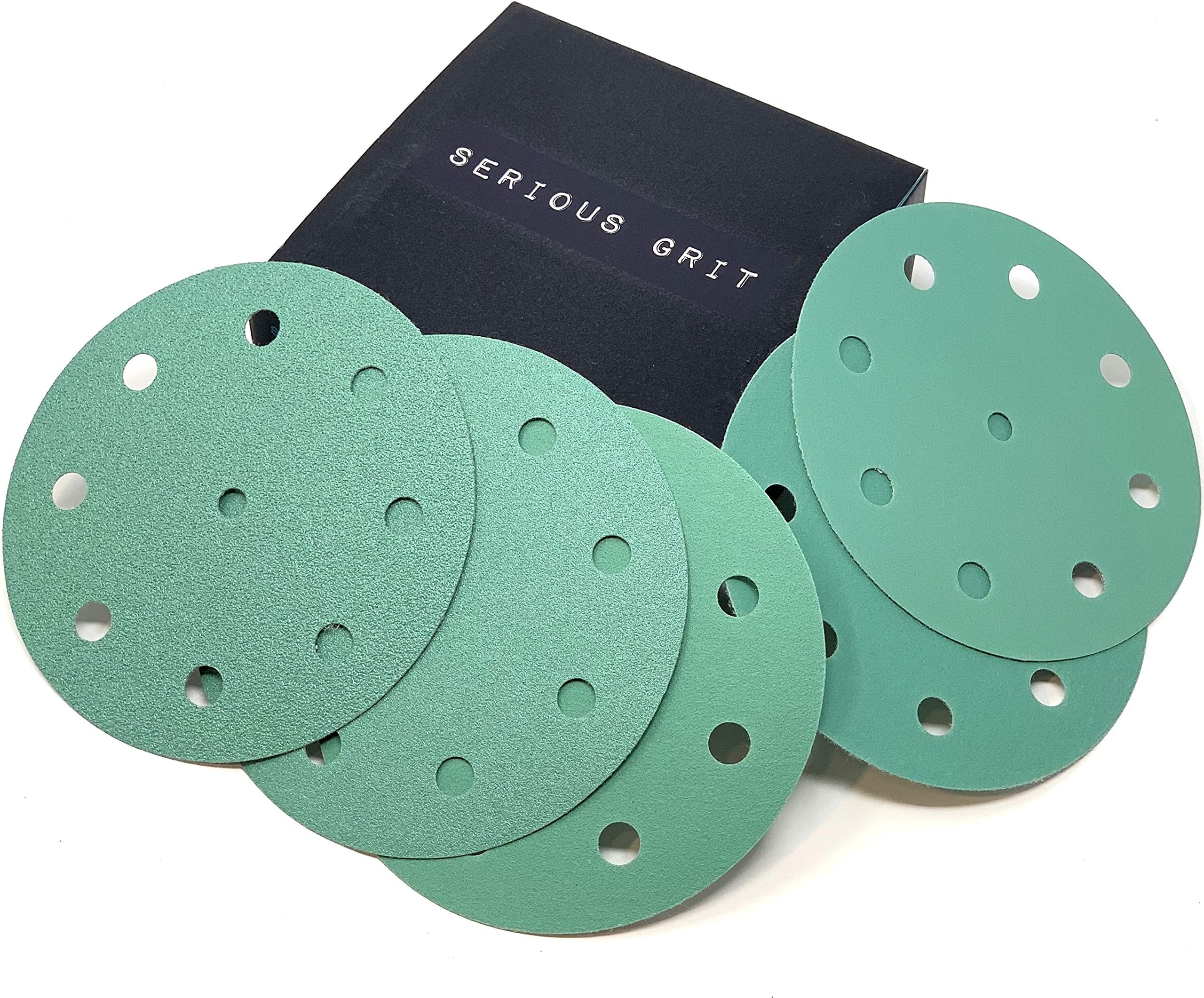 5-Inch 9-Hole Sanding Discs Assortment - 80, 120, 150, 180, 220 Grit (10 of Each) - Heavy-Duty Hook & Loop Film Discs - Sandpaper for Random Orbital Sanders - 50 Pack Box