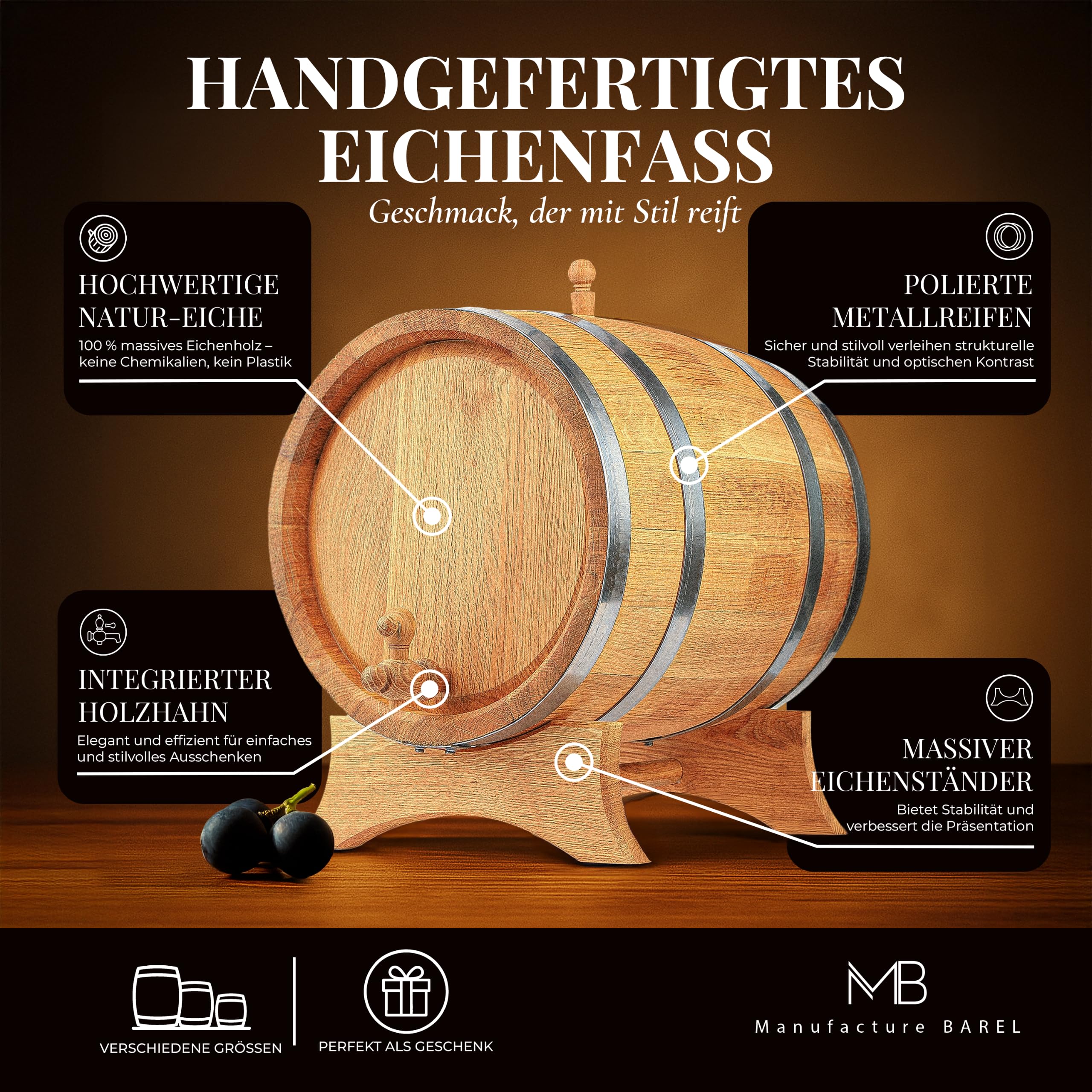 Holzfass Eichenfass Whiskyfass Weinfass Eichenweinfass Kleines Alkoholfass Eichenfass Großes Eichenfass 20 Liter